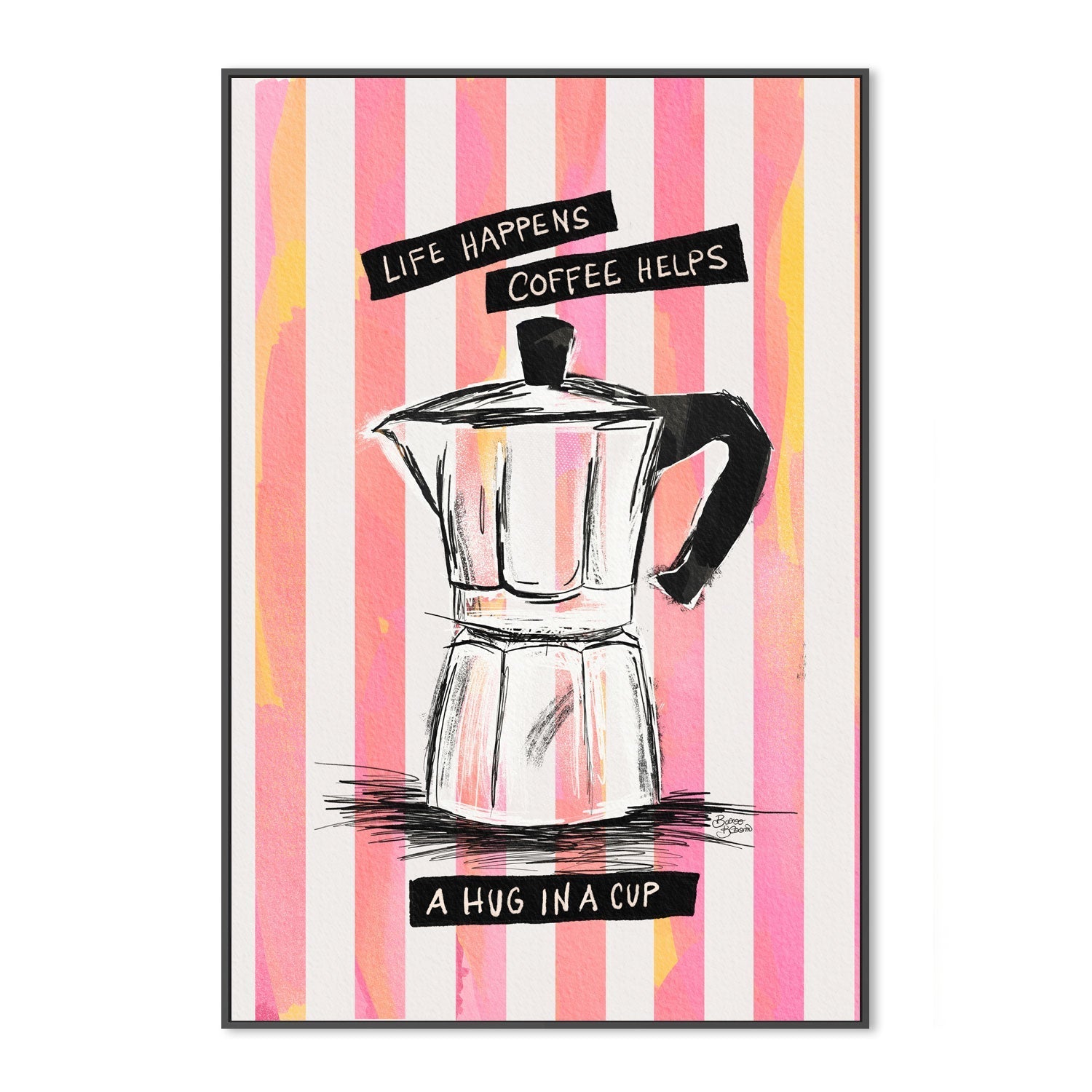 wall-art-print-canvas-poster-framed-Mocca Coffee on Stripes Hug in a Cup-3