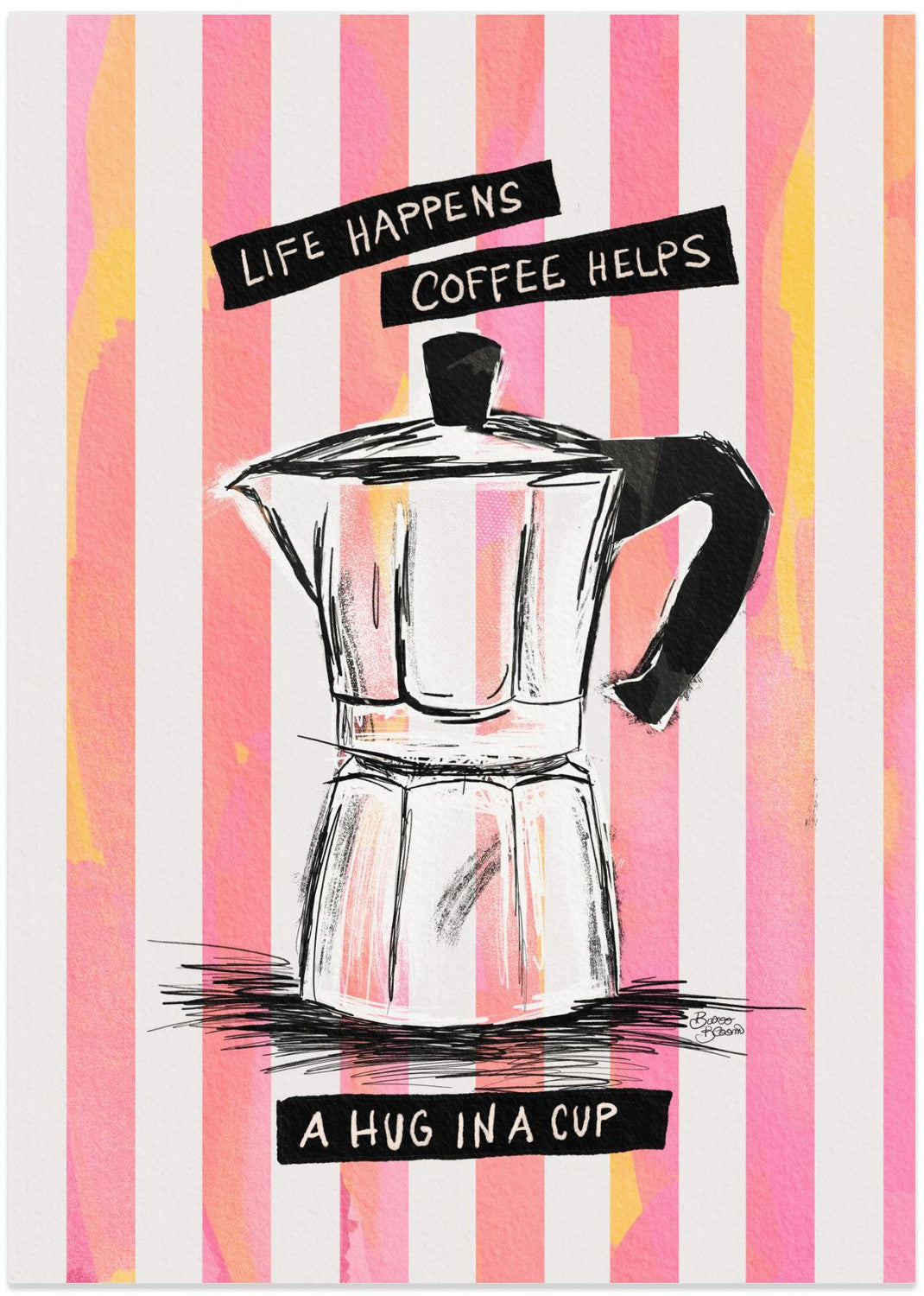 wall-art-print-canvas-poster-framed-Mocca Coffee on Stripes - Hug in a Cup , By Baroo Bloom-1