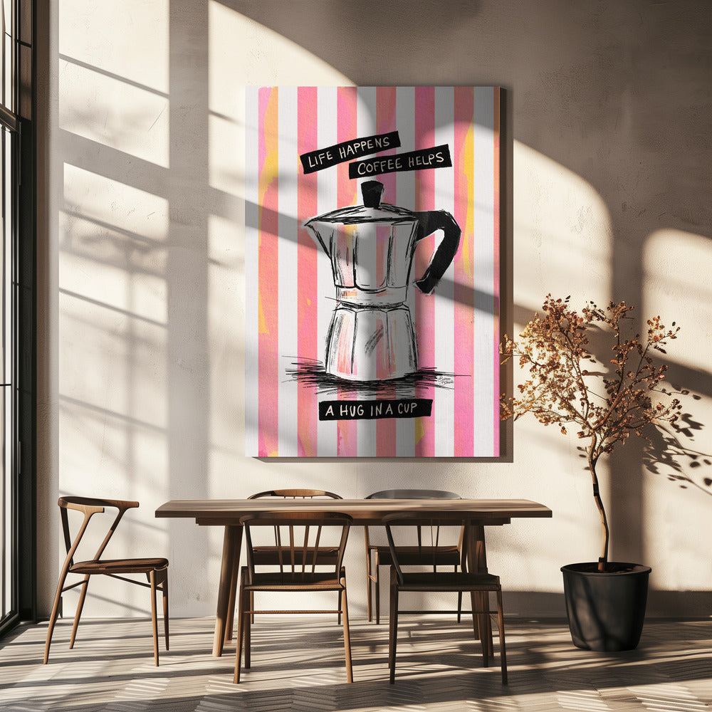 wall-art-print-canvas-poster-framed-Mocca Coffee on Stripes - Hug in a Cup , By Baroo Bloom-4