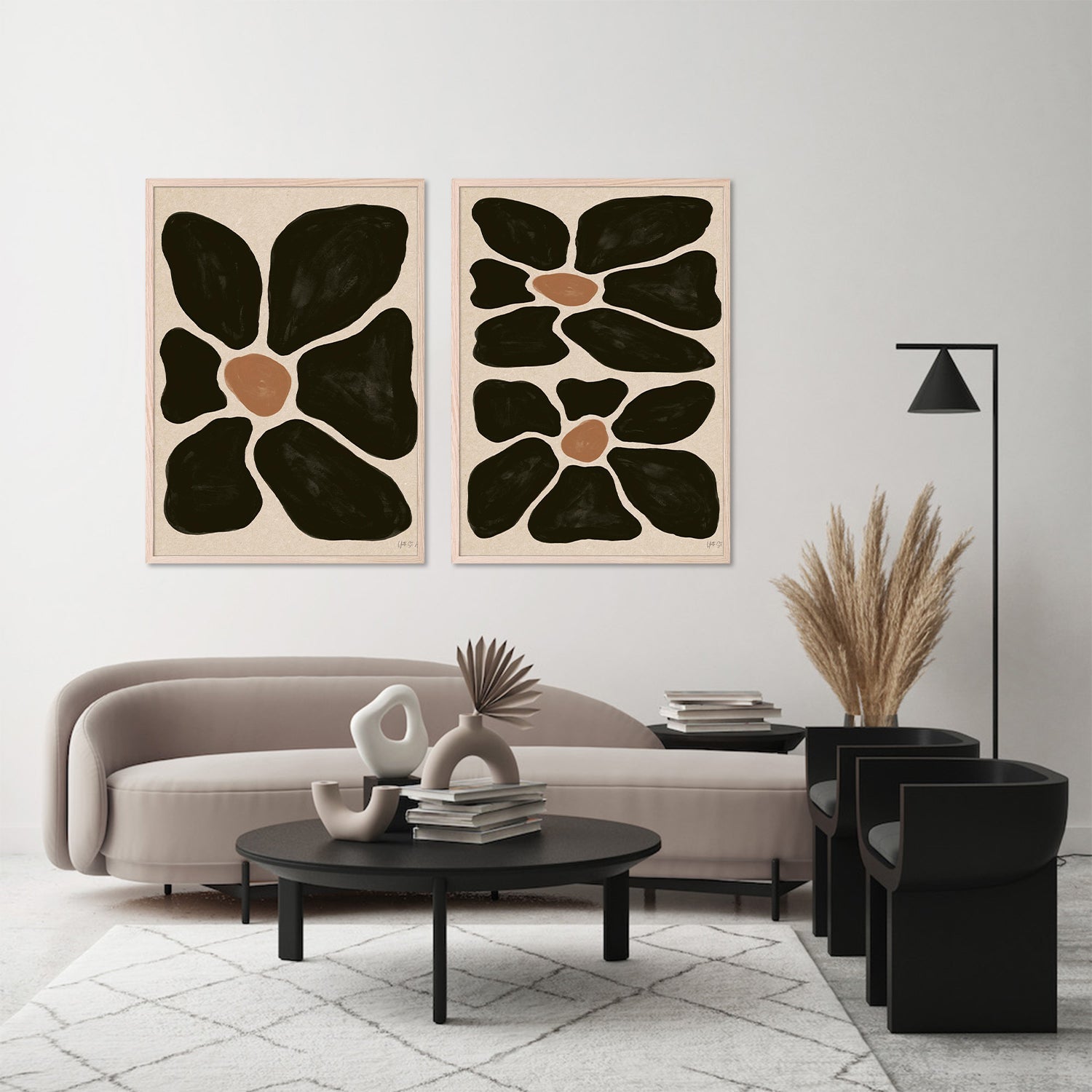 wall-art-print-canvas-poster-framed-Mod Floral, Style A & B, Set Of 2-8