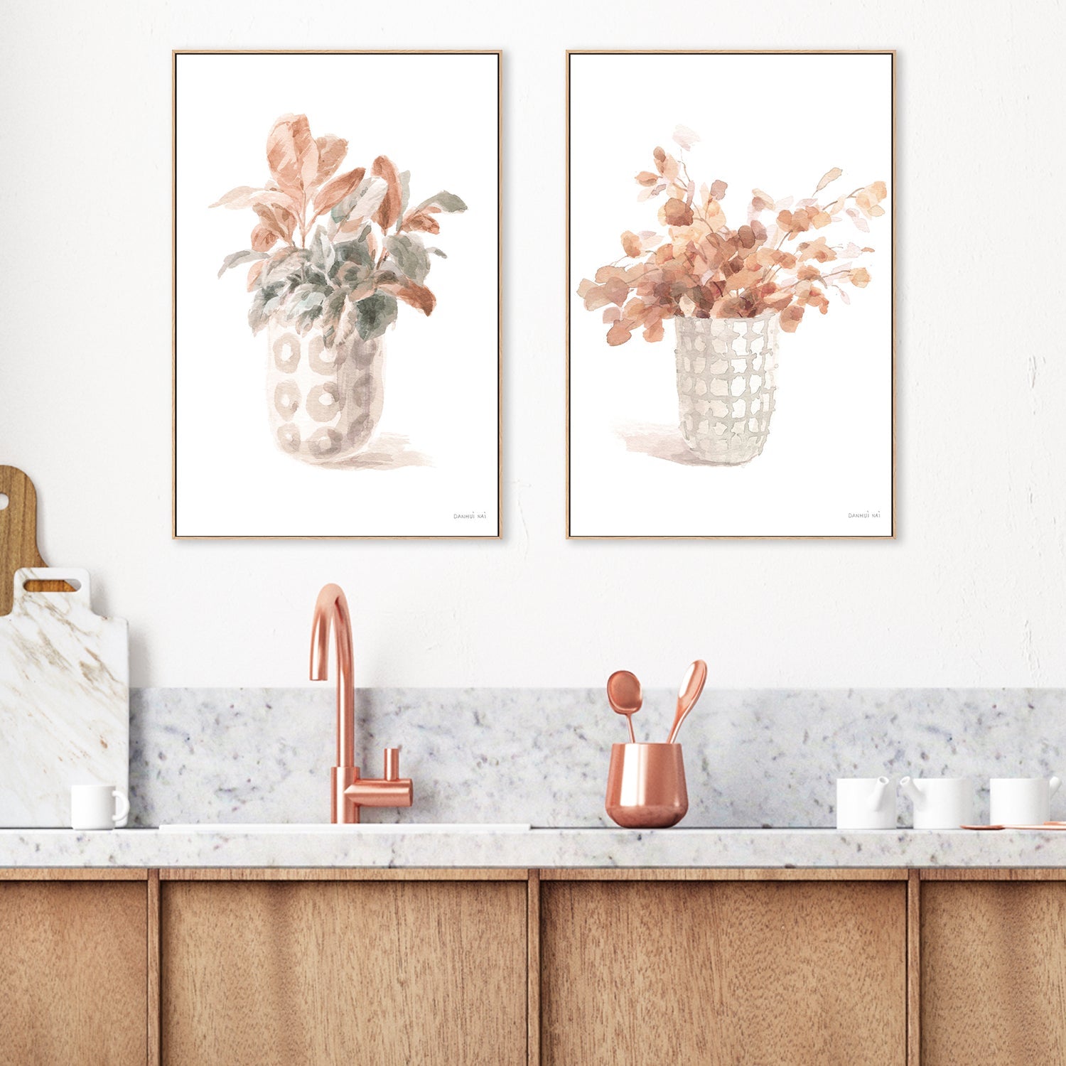 wall-art-print-canvas-poster-framed-Modern Flora, Terracotta, Set of 2-by-Danhui Nai-Gioia Wall Art