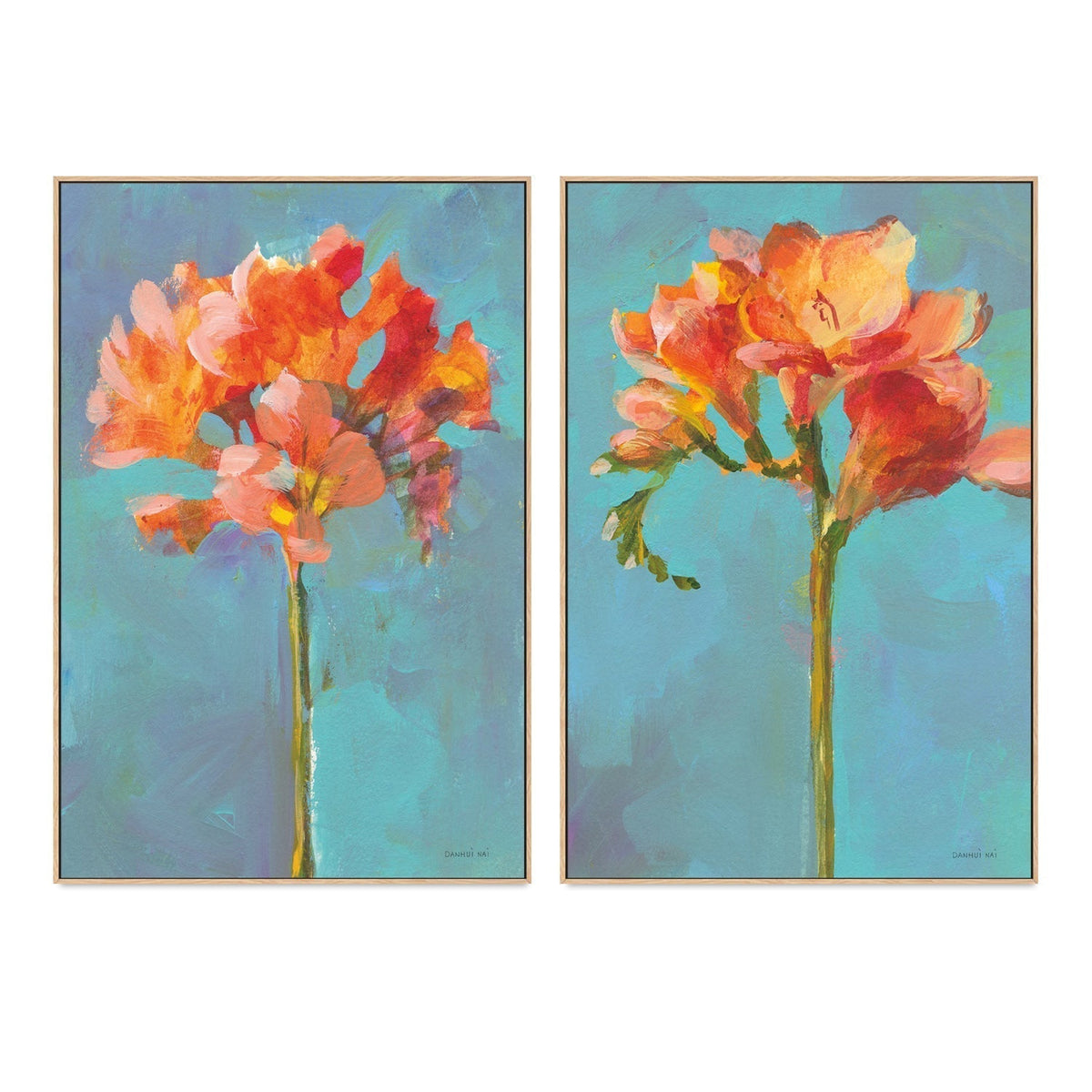 wall-art-print-canvas-poster-framed-Modern Floral, Orange, Set of 2-by-Danhui Nai-Gioia Wall Art