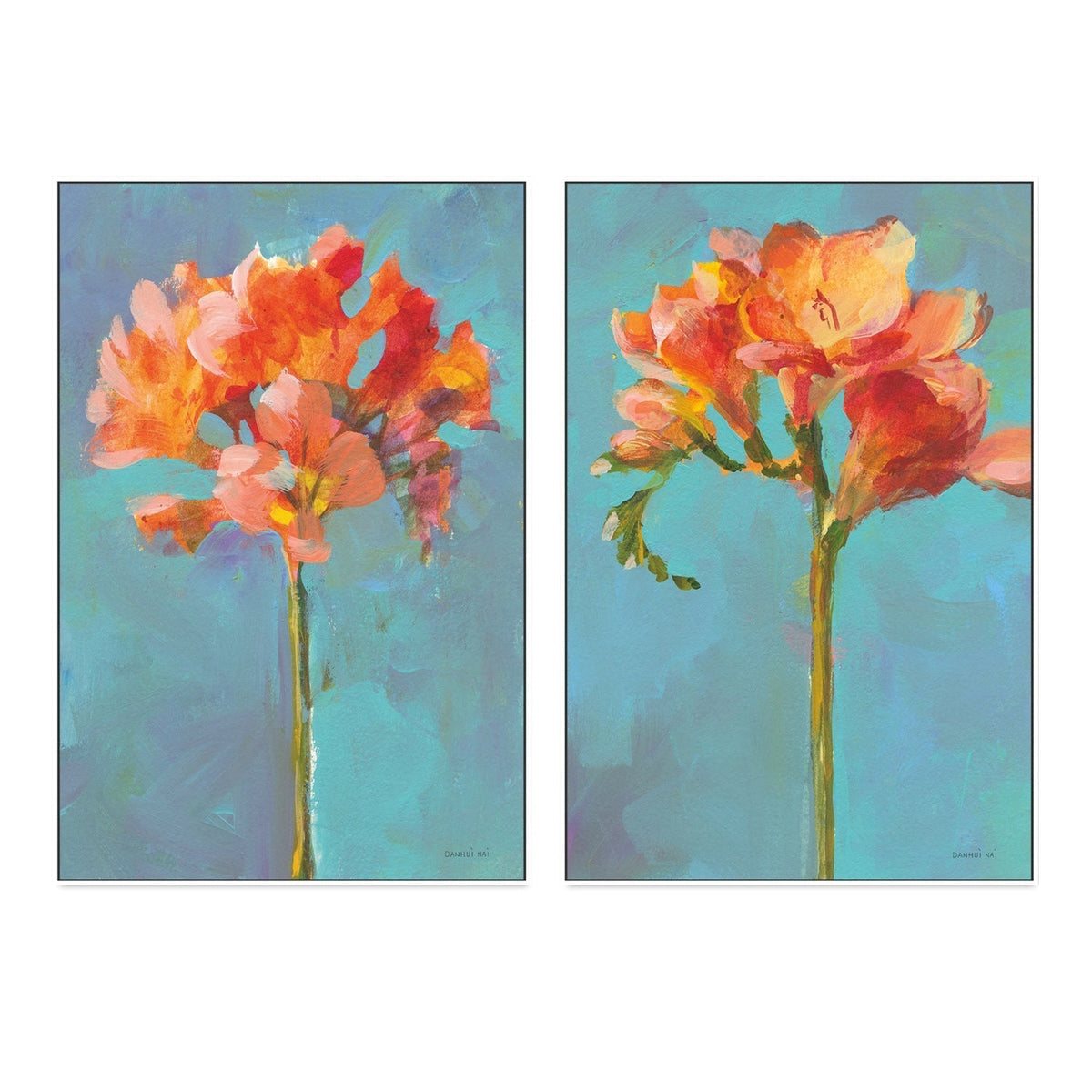 wall-art-print-canvas-poster-framed-Modern Floral, Orange, Set of 2-by-Danhui Nai-Gioia Wall Art
