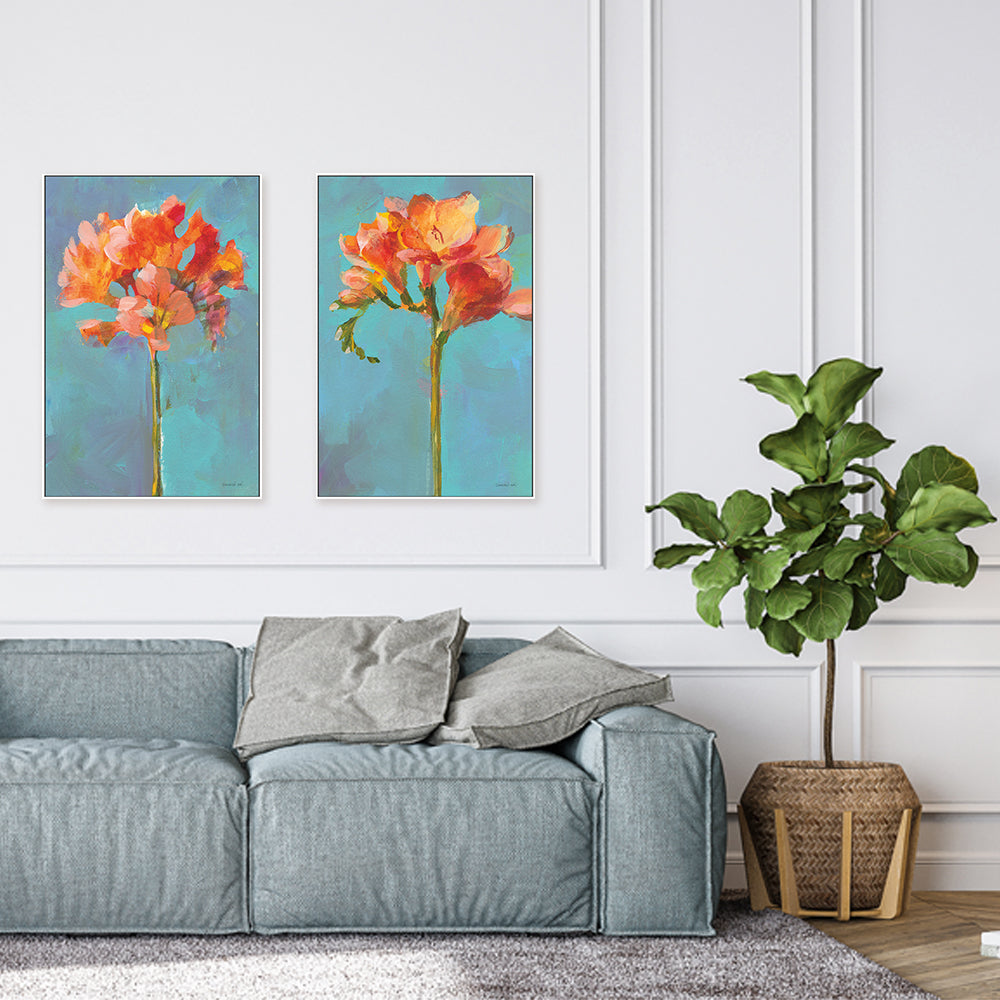 wall-art-print-canvas-poster-framed-Modern Floral, Orange, Set of 2-by-Danhui Nai-Gioia Wall Art