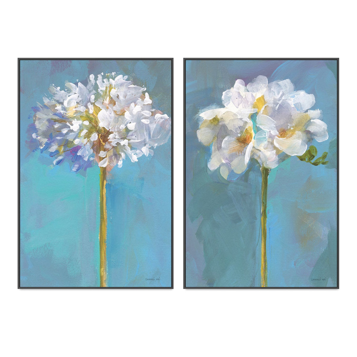 wall-art-print-canvas-poster-framed-Modern Floral White, Set of 2-by-Danhui Nai-Gioia Wall Art