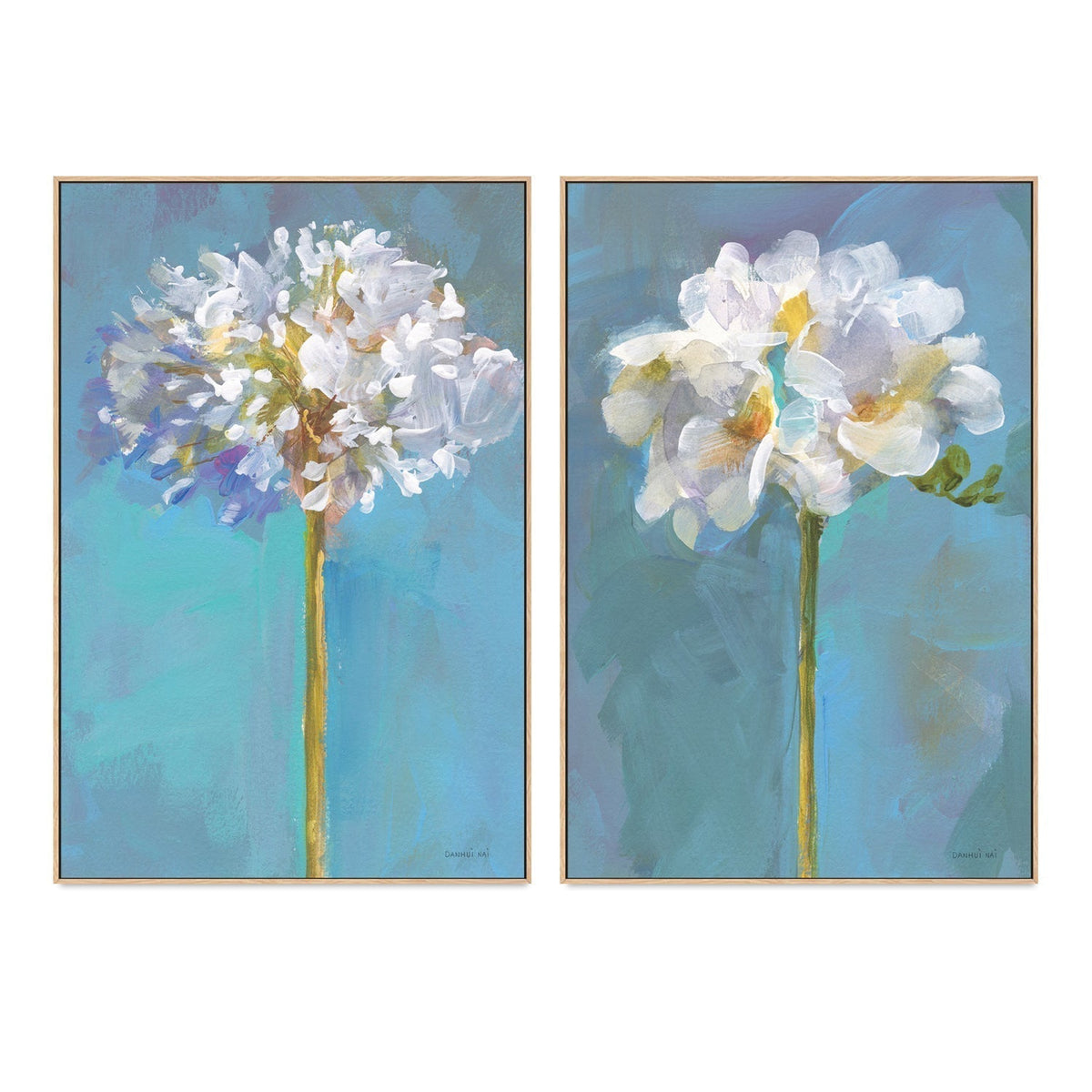 wall-art-print-canvas-poster-framed-Modern Floral White, Set of 2-by-Danhui Nai-Gioia Wall Art