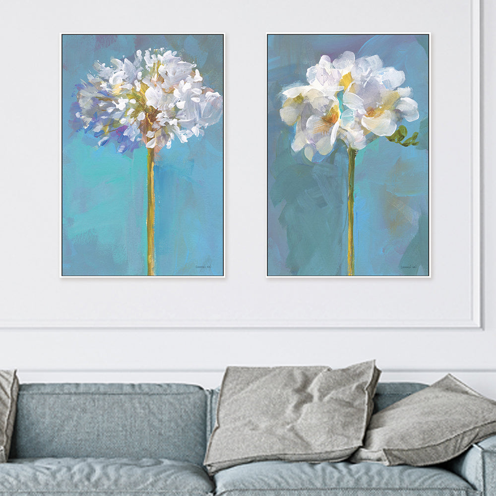 wall-art-print-canvas-poster-framed-Modern Floral White, Set of 2-by-Danhui Nai-Gioia Wall Art