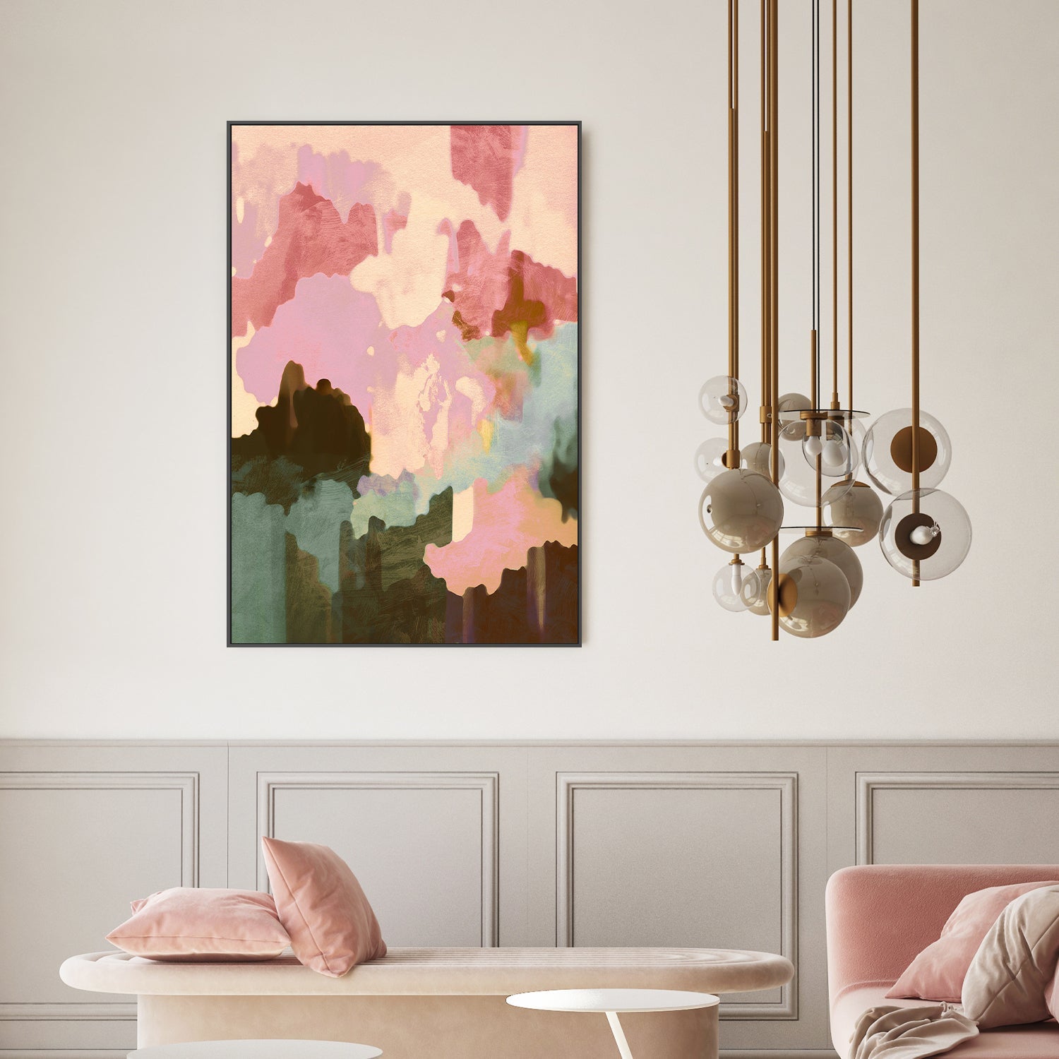 wall-art-print-canvas-poster-framed-Mood, Pink and Green-2