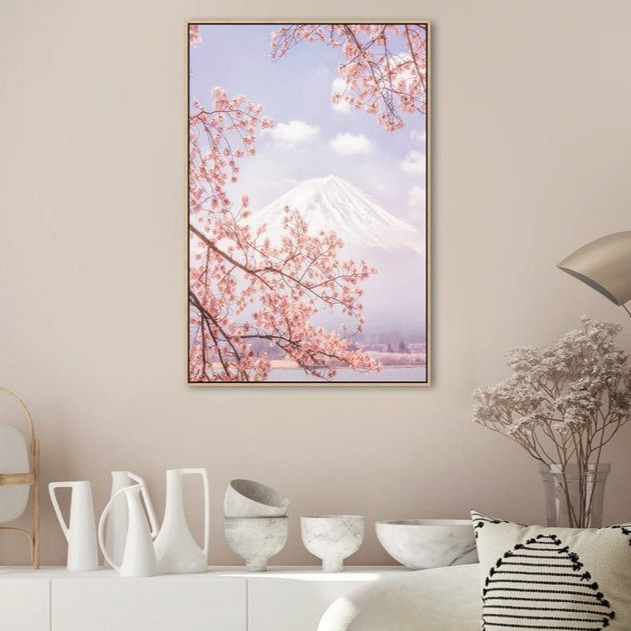 wall-art-print-canvas-poster-framed-Mt. Fuji In The Cherry Blossoms, By Makiko Samejima-by-Plus X Studio-Gioia Wall Art