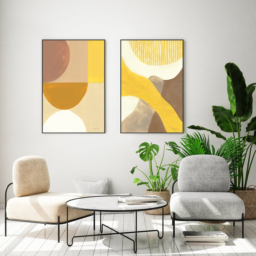 wall-art-print-canvas-poster-framed-Mustard Abstract, Style A & B, Set Of 2 , By Danhui Nai-GIOIA-WALL-ART
