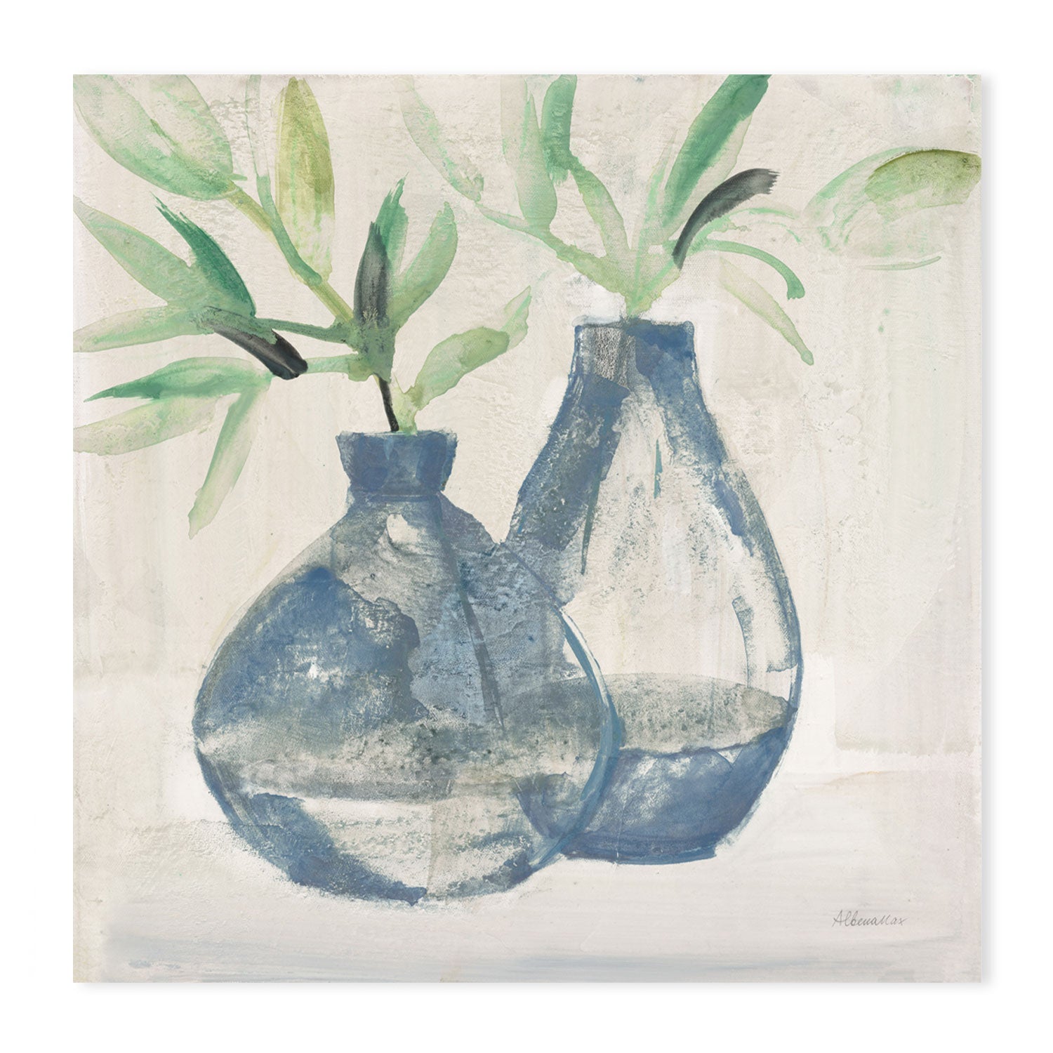 wall-art-print-canvas-poster-framed-Muted Blue Vases , By Albena Hristova-GIOIA-WALL-ART