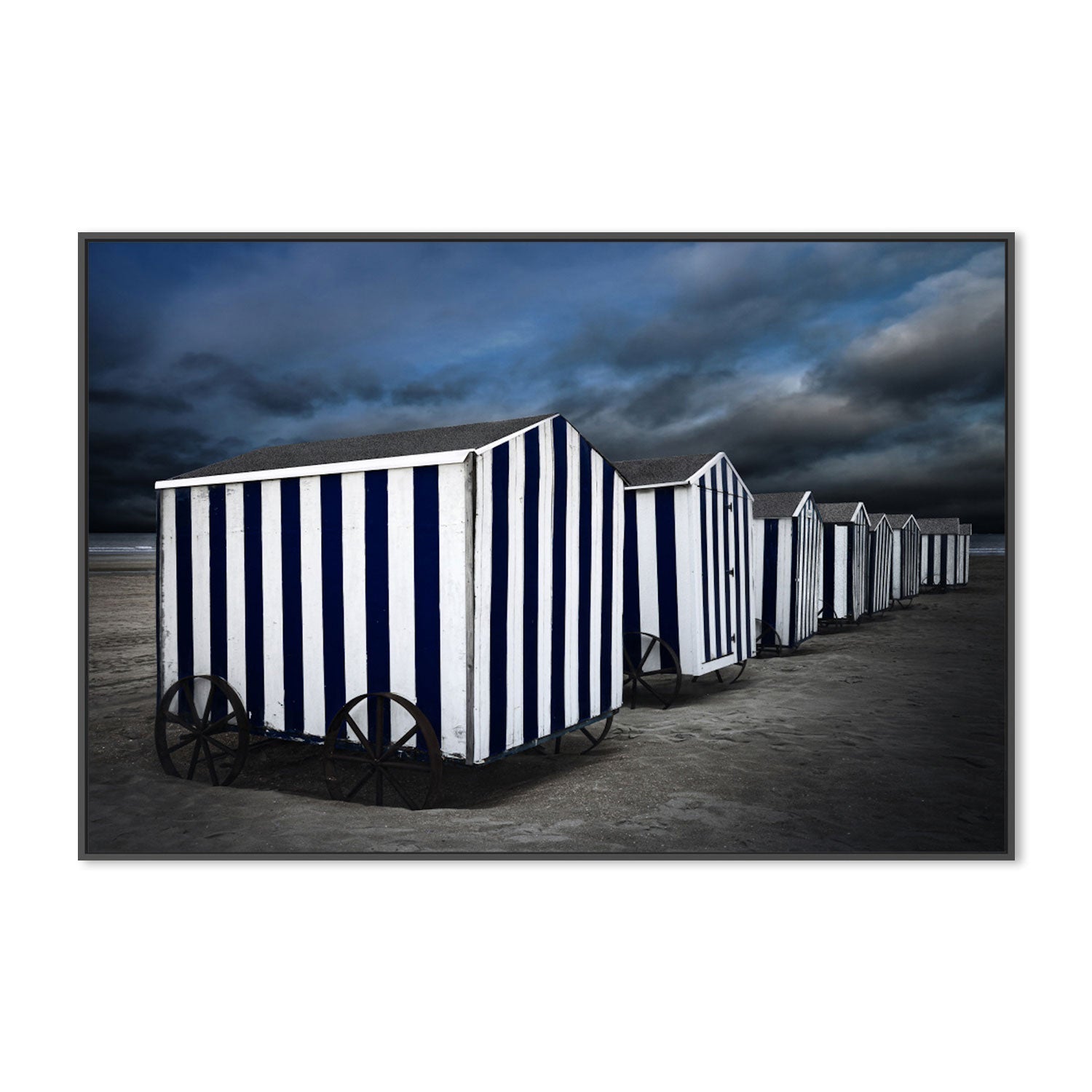 wall-art-print-canvas-poster-framed-Navy And White Striped Beach Boxes , By Gilbert Claes-GIOIA-WALL-ART