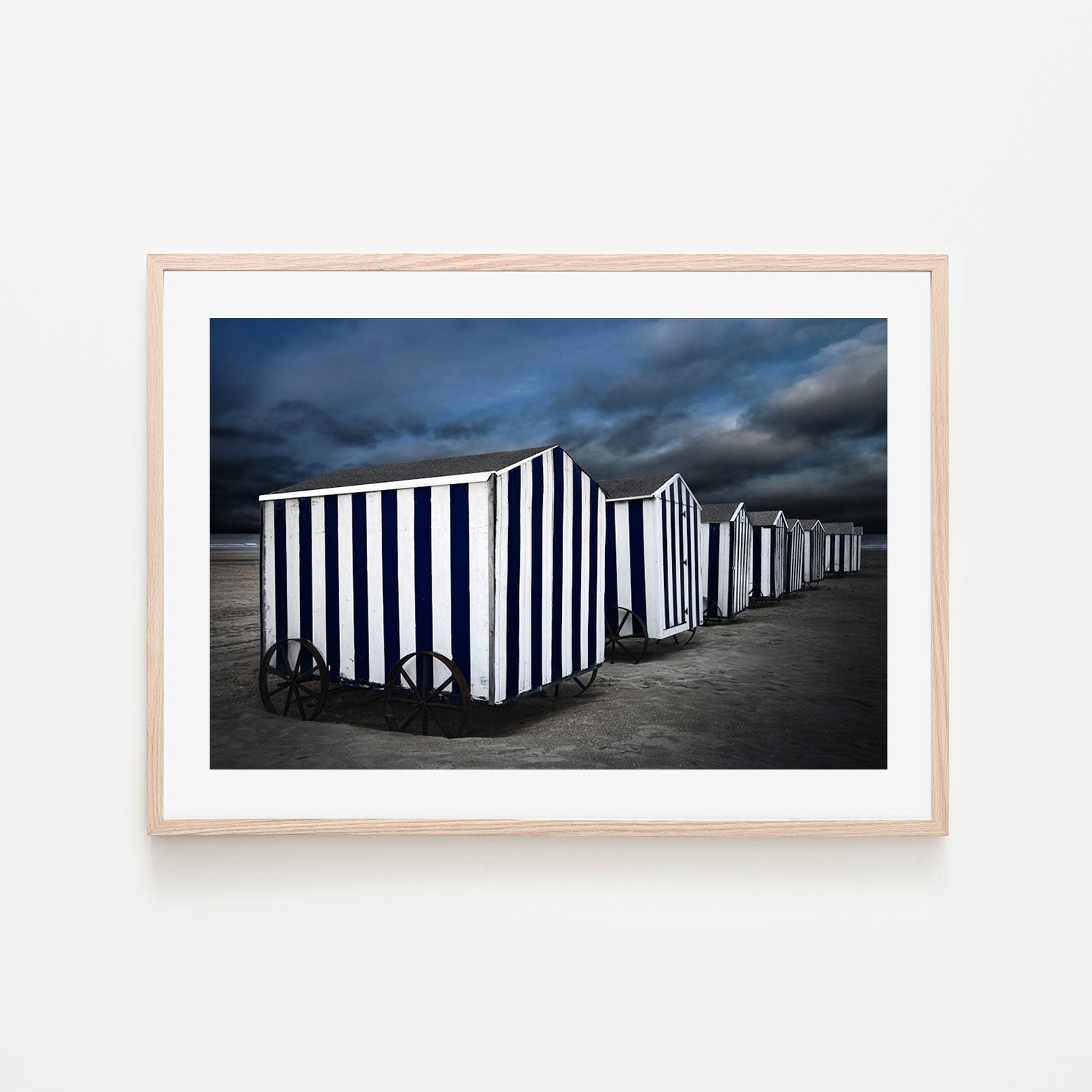 wall-art-print-canvas-poster-framed-Navy And White Striped Beach Boxes , By Gilbert Claes-GIOIA-WALL-ART