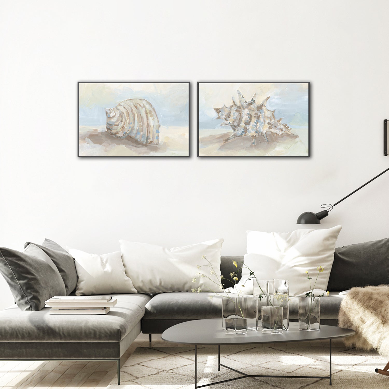 wall-art-print-canvas-poster-framed-Neutral Coastal Seashell , Style A & B, Set Of 2 , By Jetty Home-2