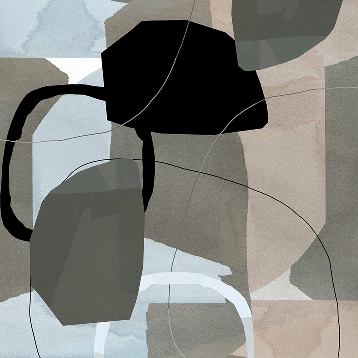 wall-art-print-canvas-poster-framed-Neutral Shapes Abstract, Style E-1