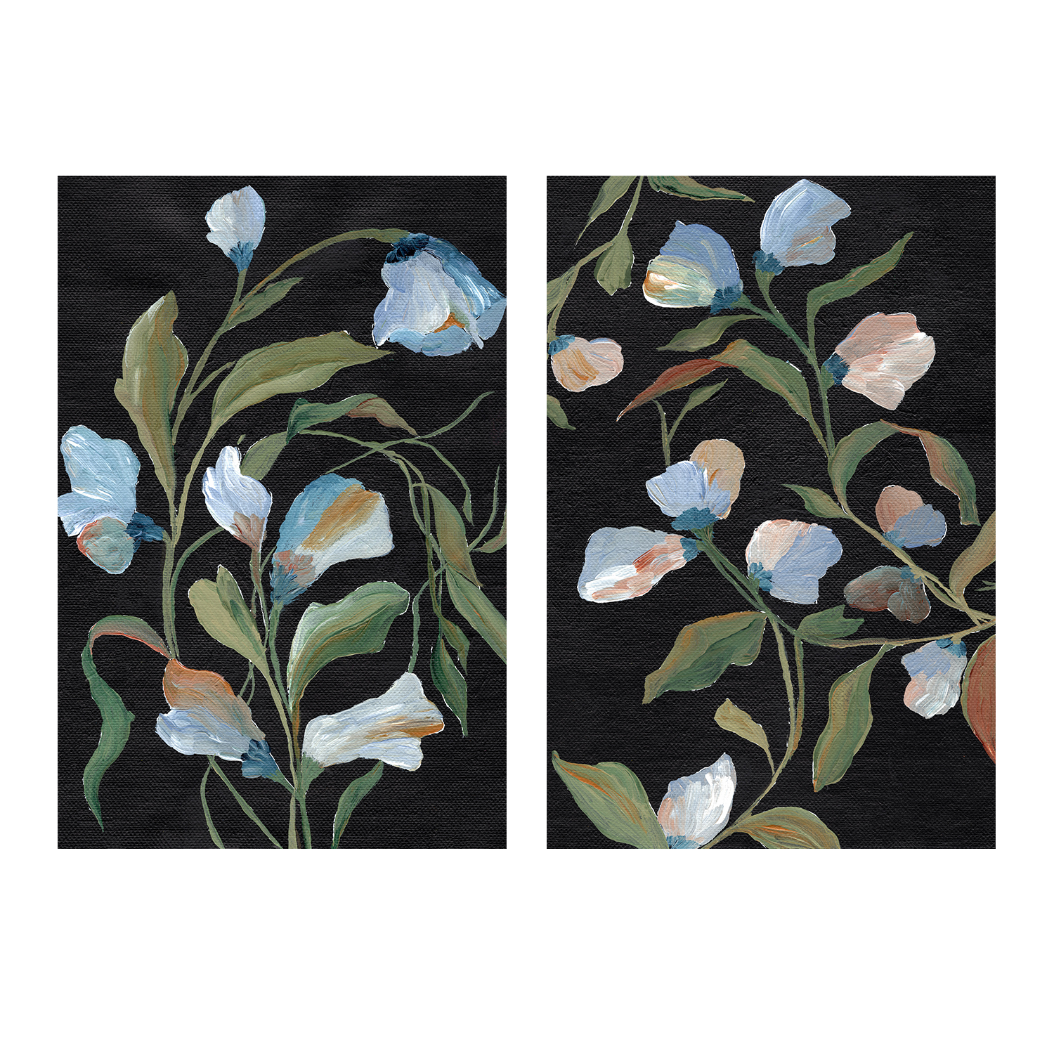 wall-art-print-canvas-poster-framed-Night Blooms & Midnight Floras, Set Of 2 , By Nikita Jariwala-1
