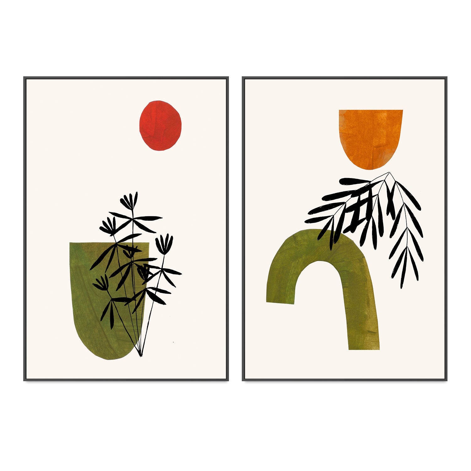 wall-art-print-canvas-poster-framed-Olive Abstract Garden, Set Of 2 , By Ejaaz Haniff-GIOIA-WALL-ART