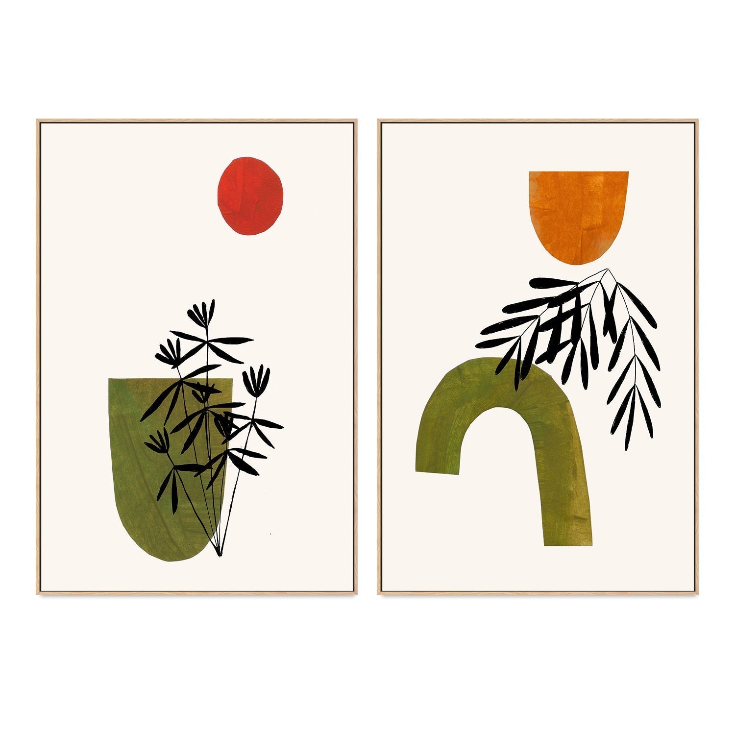 wall-art-print-canvas-poster-framed-Olive Abstract Garden, Set Of 2 , By Ejaaz Haniff-GIOIA-WALL-ART