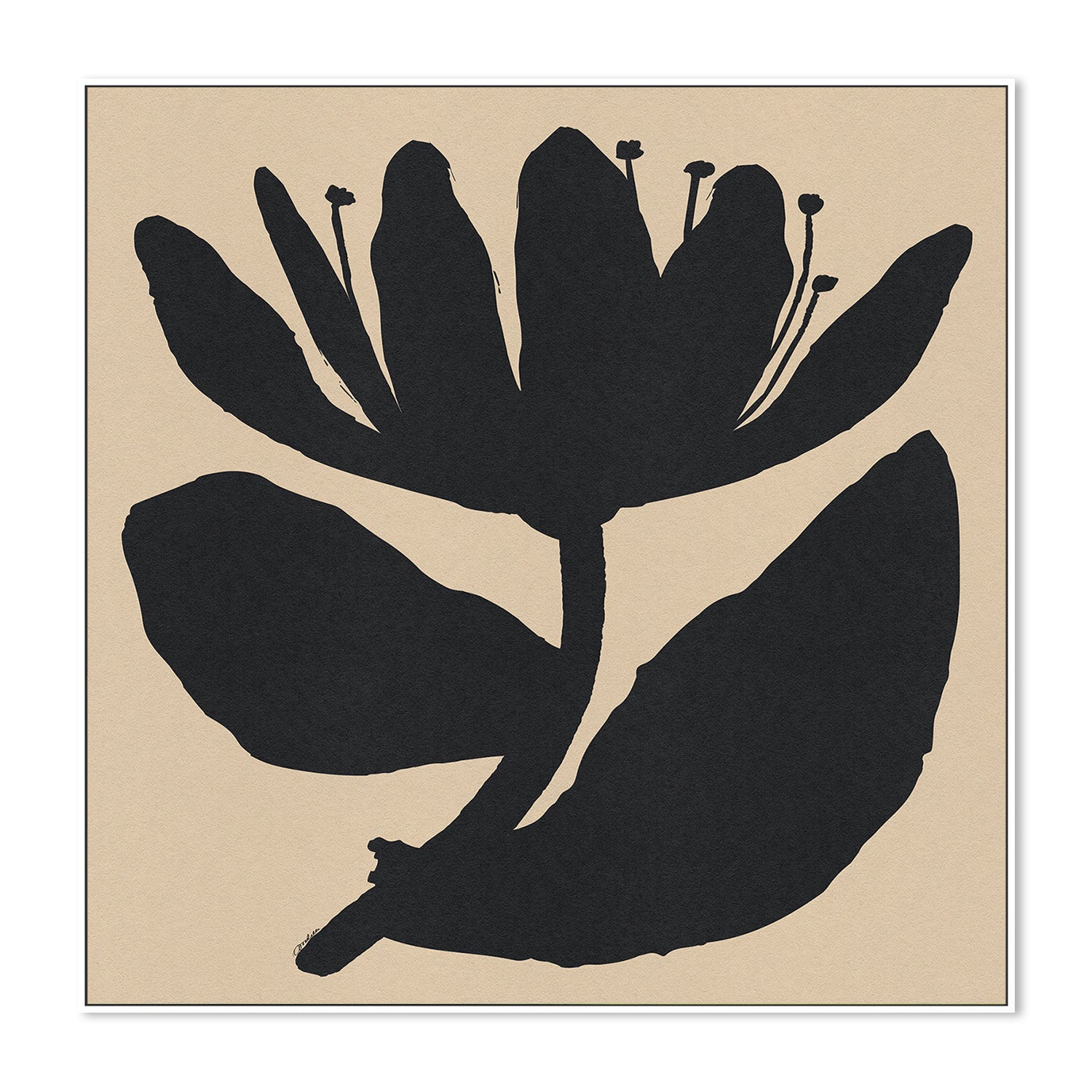 wall-art-print-canvas-poster-framed-Open Black Flower On Beige-5