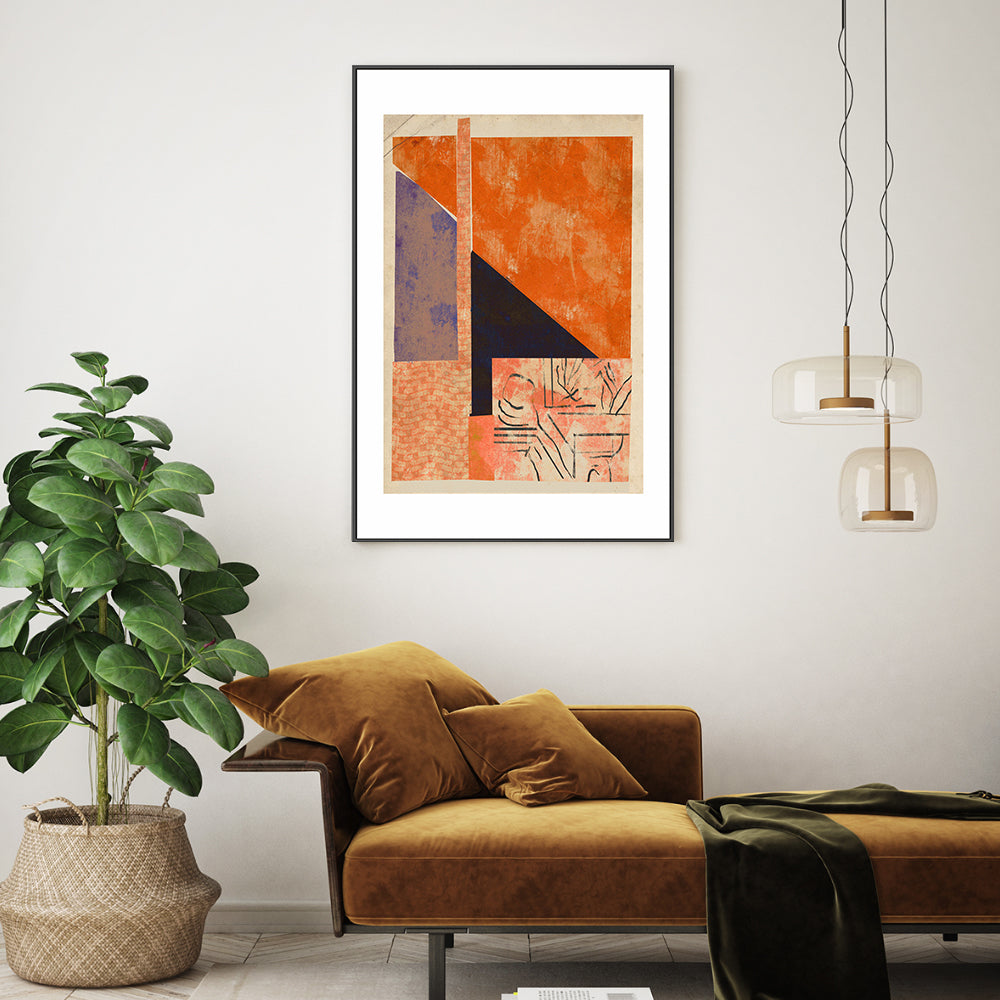 wall-art-print-canvas-poster-framed-Orange And Navy Geometric Shapes , By Treechild-GIOIA-WALL-ART