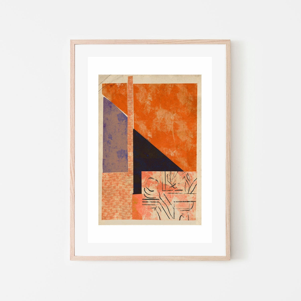 wall-art-print-canvas-poster-framed-Orange And Navy Geometric Shapes , By Treechild-GIOIA-WALL-ART