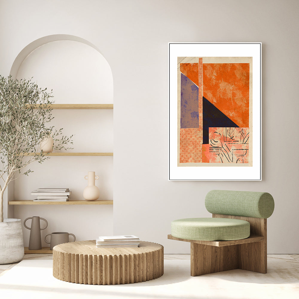 wall-art-print-canvas-poster-framed-Orange And Navy Geometric Shapes , By Treechild-GIOIA-WALL-ART