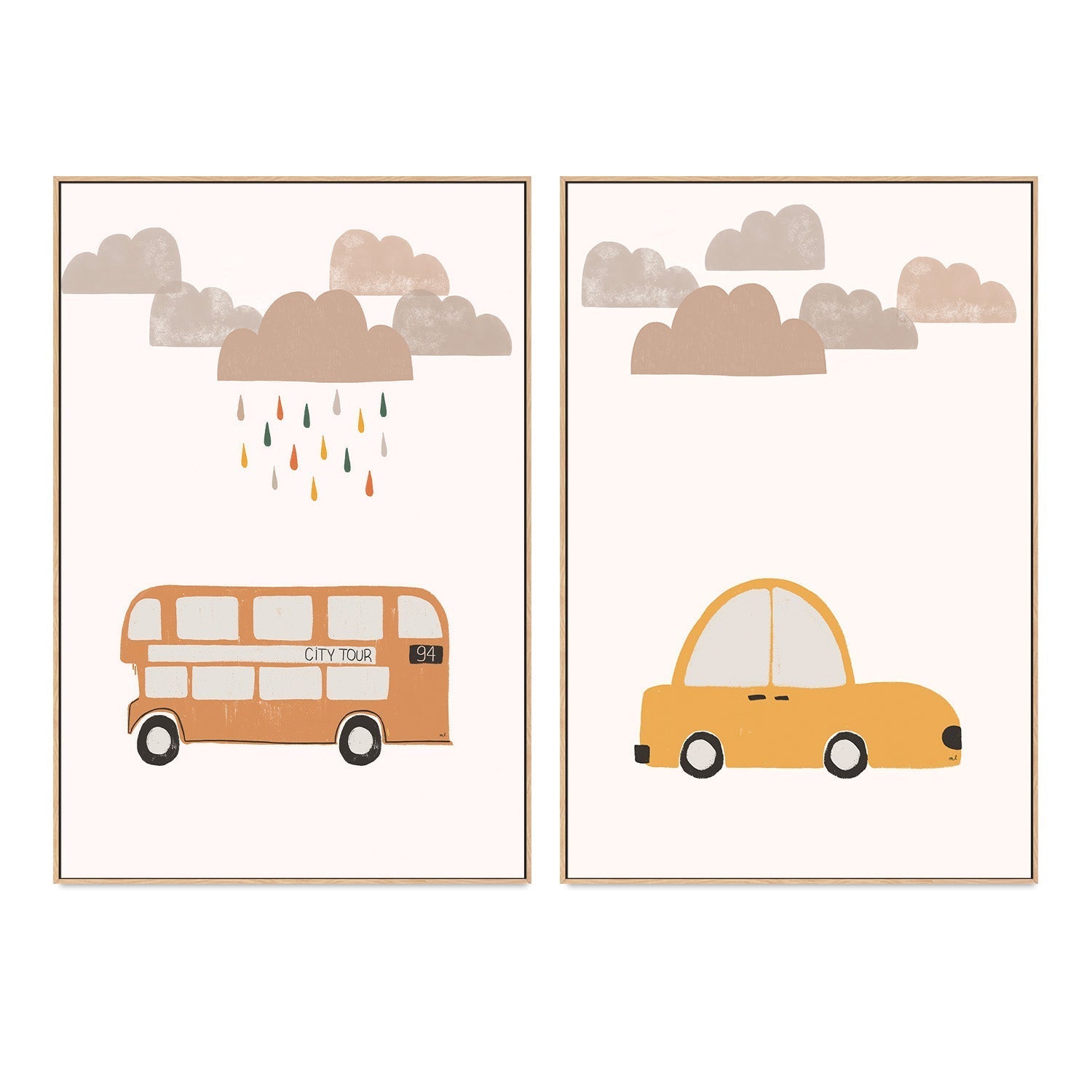 wall-art-print-canvas-poster-framed-Orange Bus and Yellow Car, Set Of 2 , By Menina Lisboa-4