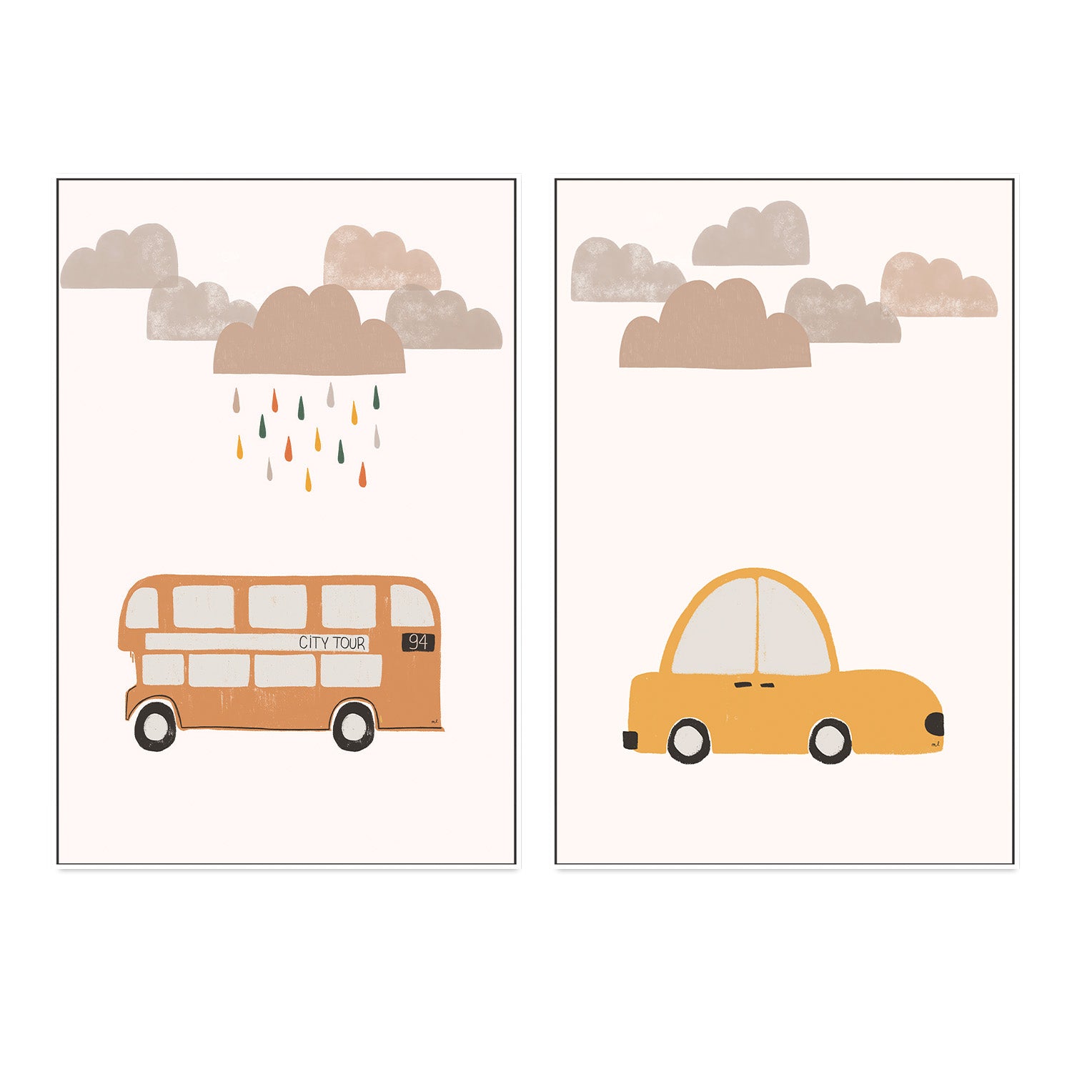 wall-art-print-canvas-poster-framed-Orange Bus and Yellow Car, Set Of 2 , By Menina Lisboa-5