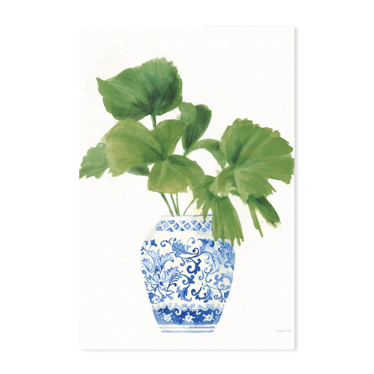 wall-art-print-canvas-poster-framed-Palm Chinoiserie White, Dark Green, Set of 2-by-Danhui Nai-Gioia Wall Art