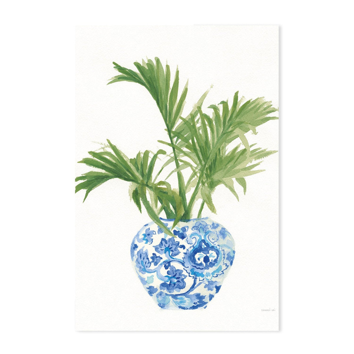 wall-art-print-canvas-poster-framed-Palm Chinoiserie White, Dark Green, Set of 2-by-Danhui Nai-Gioia Wall Art
