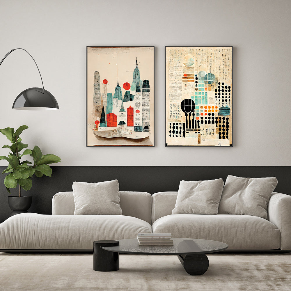 wall-art-print-canvas-poster-framed-Paper City Formula, Set Of 2 , By Treechild-GIOIA-WALL-ART