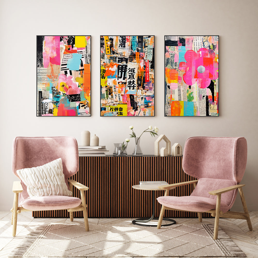 wall-art-print-canvas-poster-framed-Paper Snippets, Style B , C & D, Set Of 3 , By Treechild-GIOIA-WALL-ART