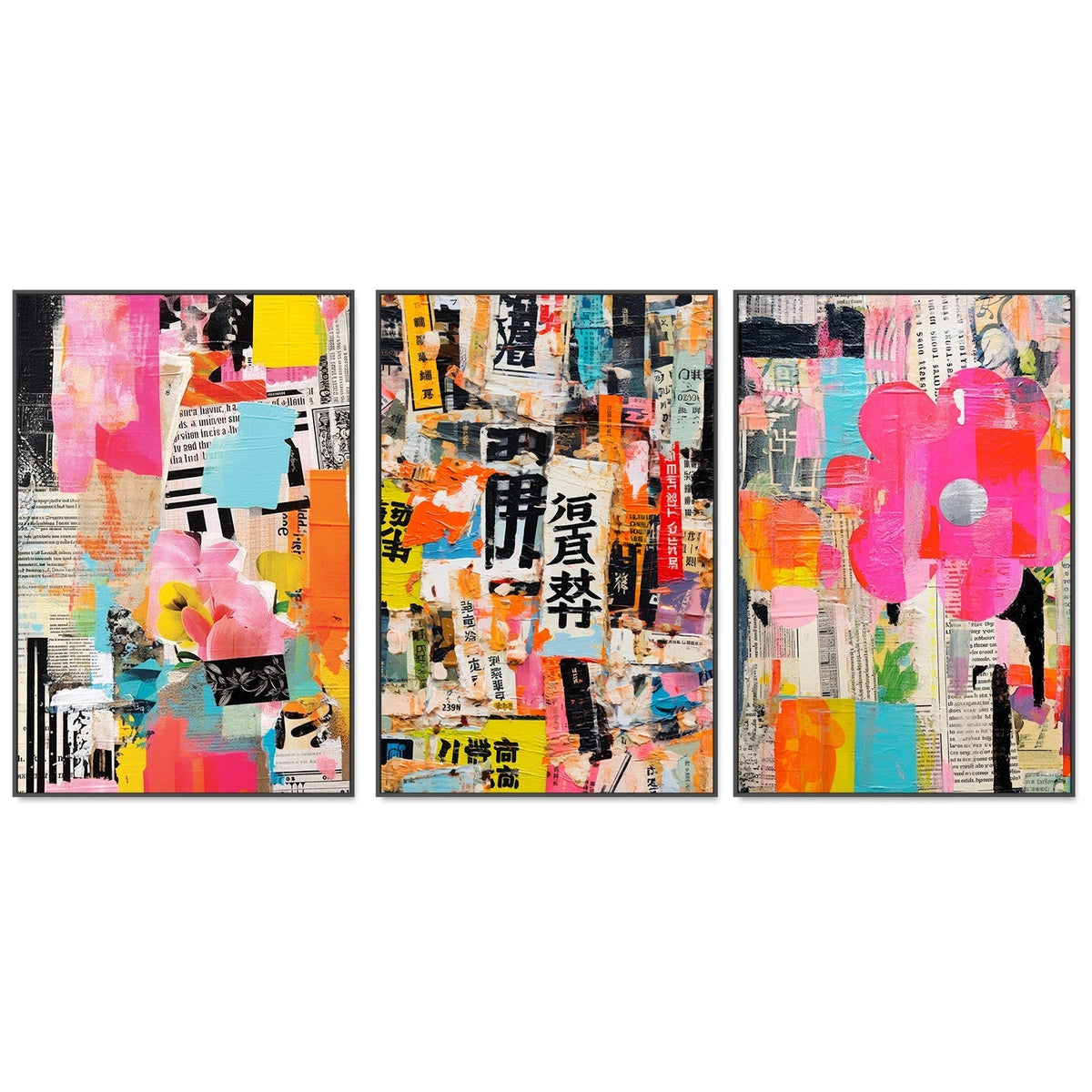 wall-art-print-canvas-poster-framed-Paper Snippets, Style B , C & D, Set Of 3 , By Treechild-GIOIA-WALL-ART
