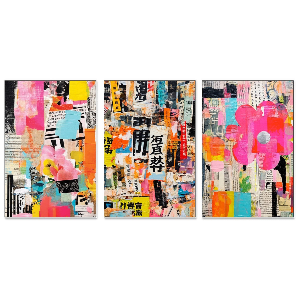 wall-art-print-canvas-poster-framed-Paper Snippets, Style B , C & D, Set Of 3 , By Treechild-GIOIA-WALL-ART