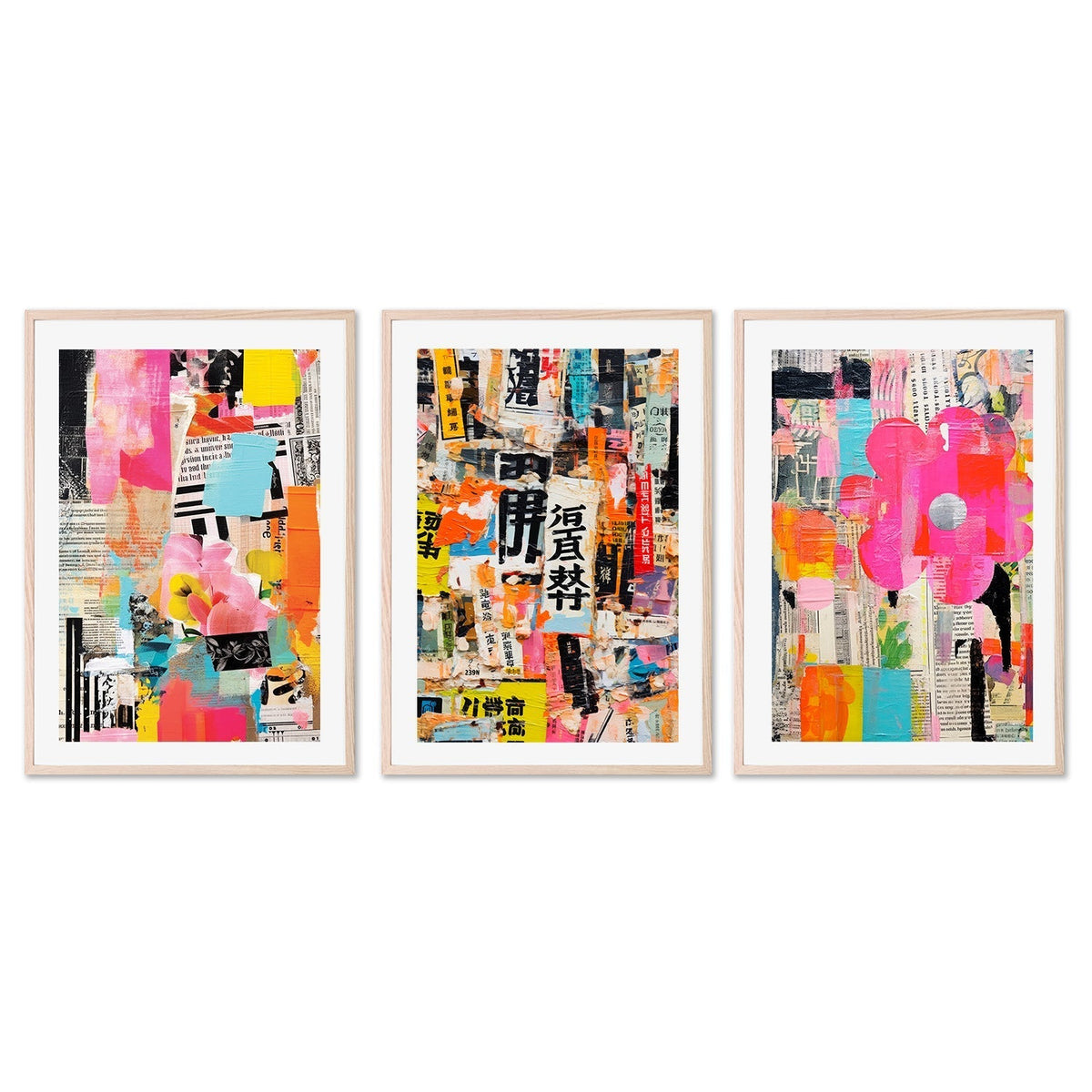 wall-art-print-canvas-poster-framed-Paper Snippets, Style B , C & D, Set Of 3 , By Treechild-GIOIA-WALL-ART