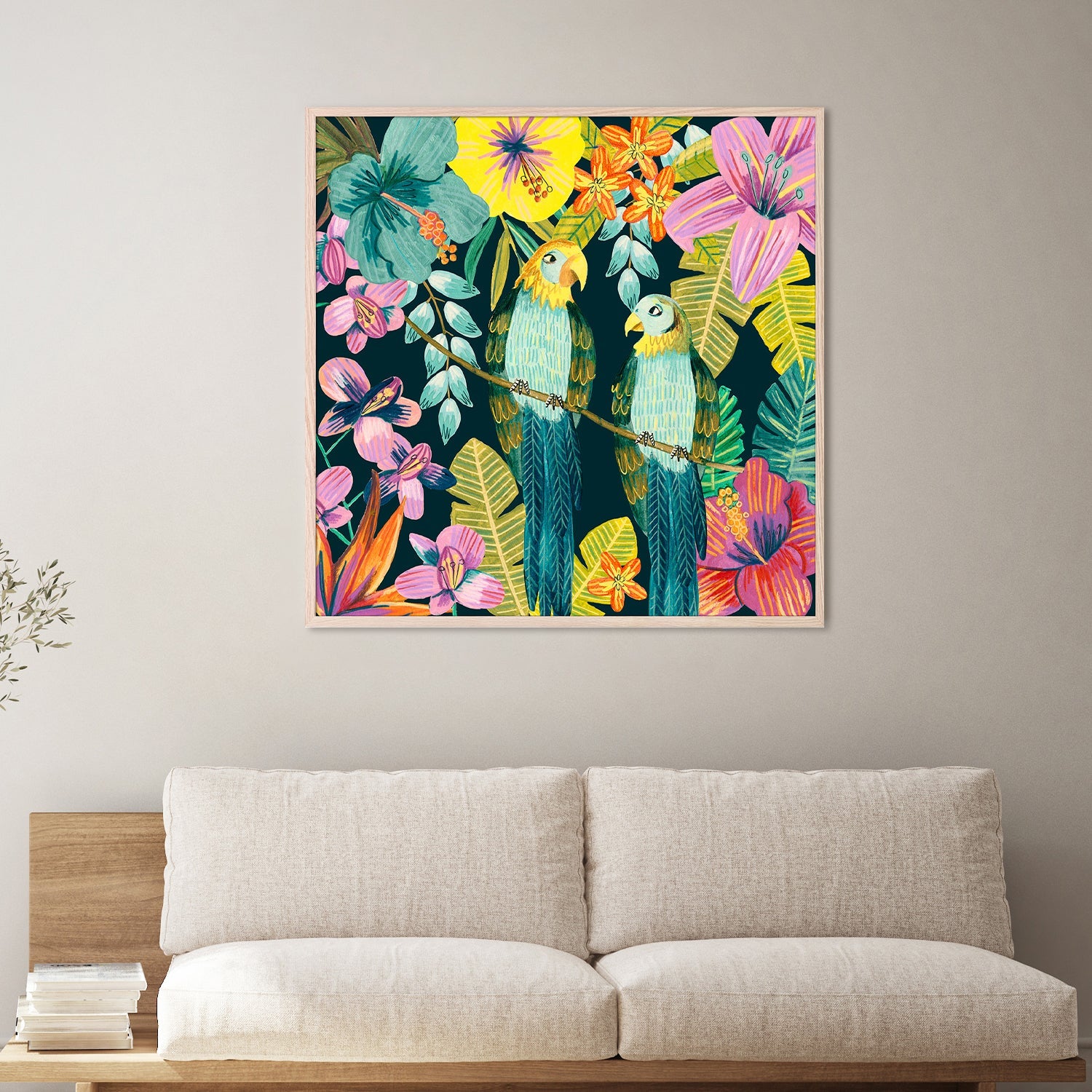 wall-art-print-canvas-poster-framed-Parrots Tropical Floral Jungle-2