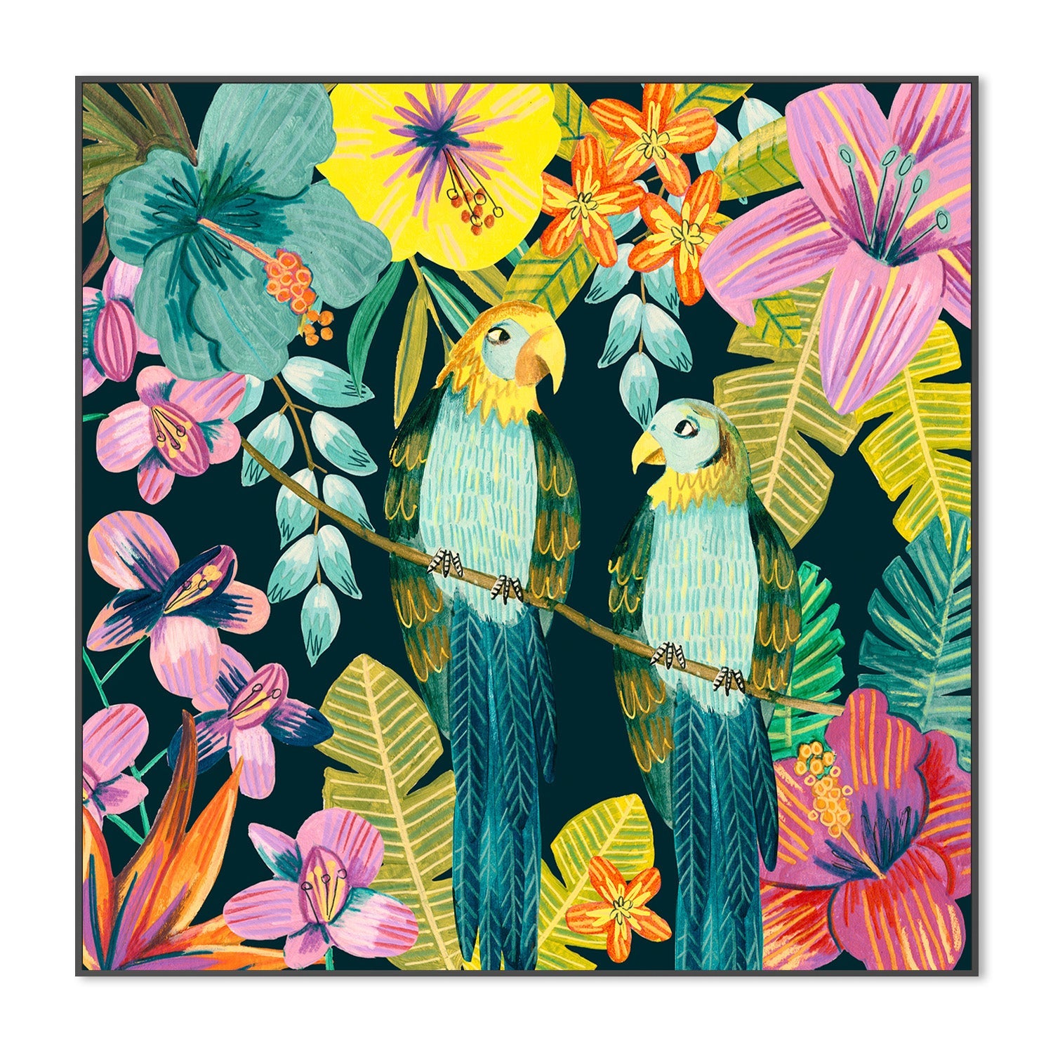 wall-art-print-canvas-poster-framed-Parrots Tropical Floral Jungle-3