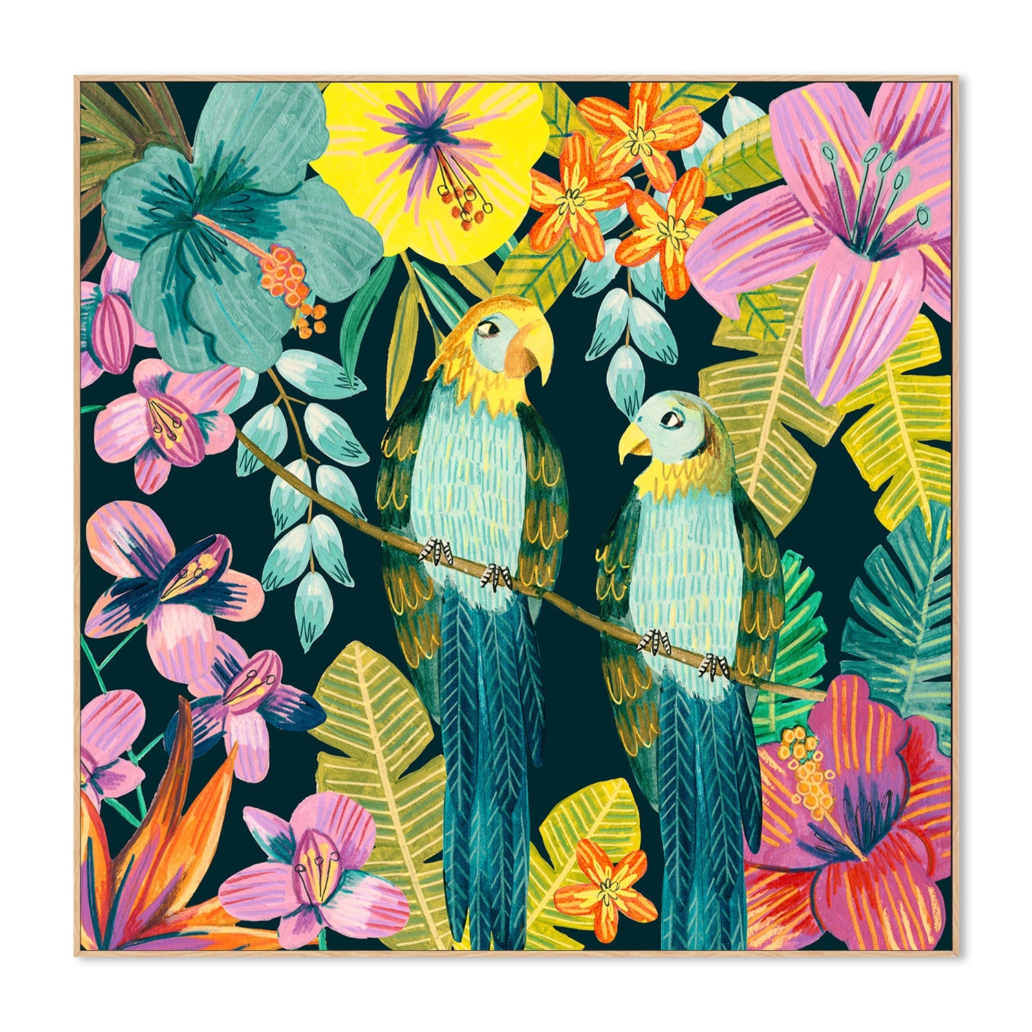 wall-art-print-canvas-poster-framed-Parrots Tropical Floral Jungle-4