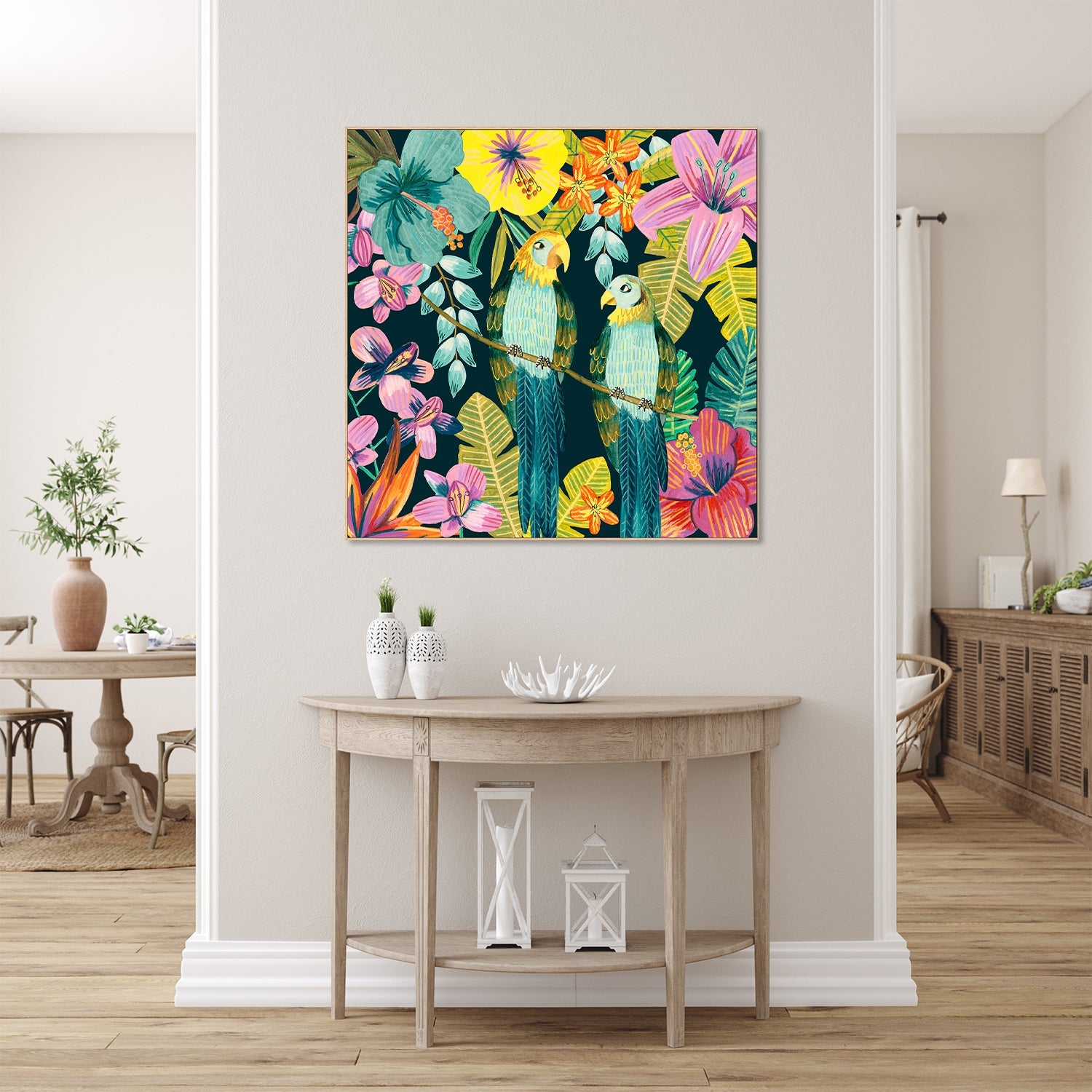 wall-art-print-canvas-poster-framed-Parrots Tropical Floral Jungle-8