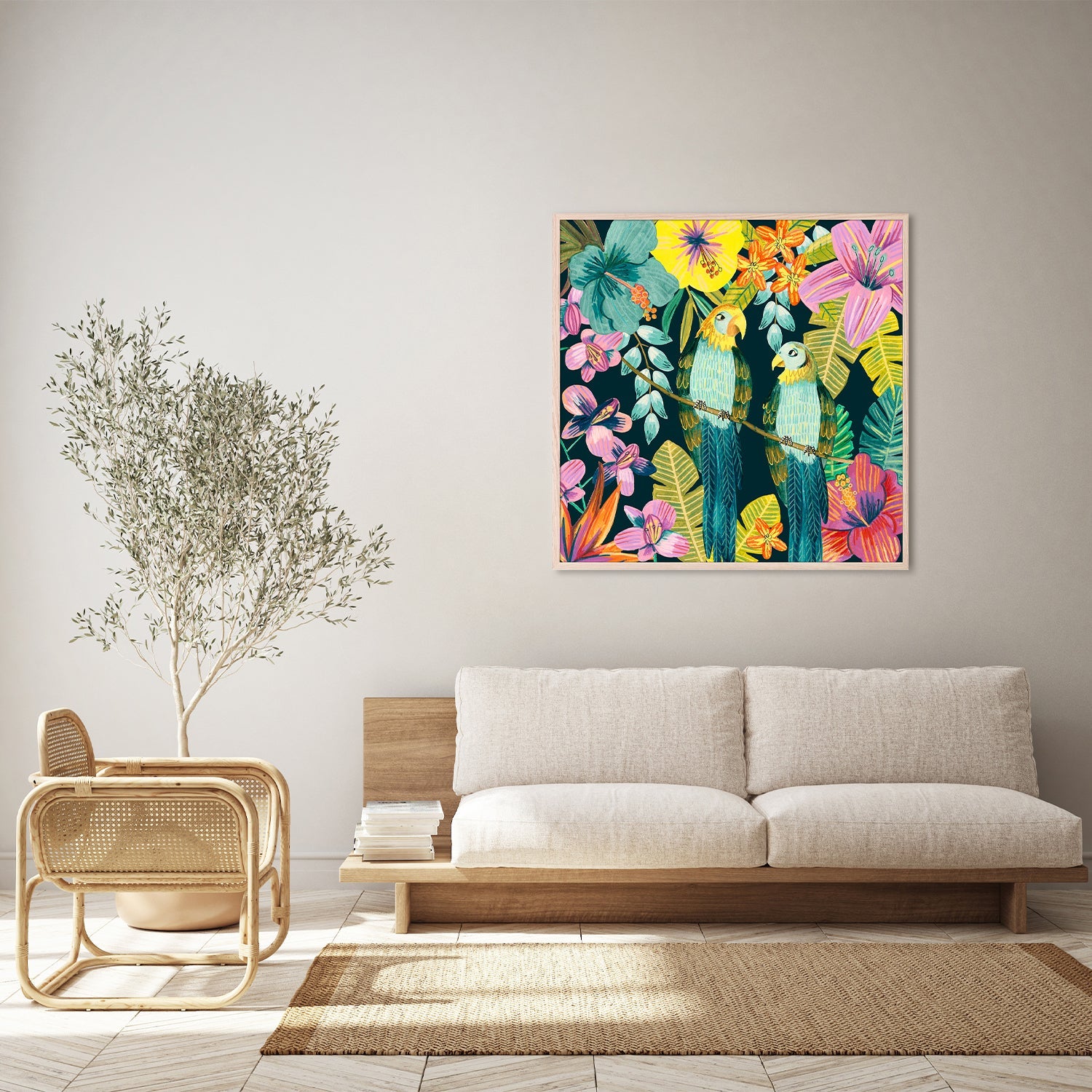 wall-art-print-canvas-poster-framed-Parrots Tropical Floral Jungle-9