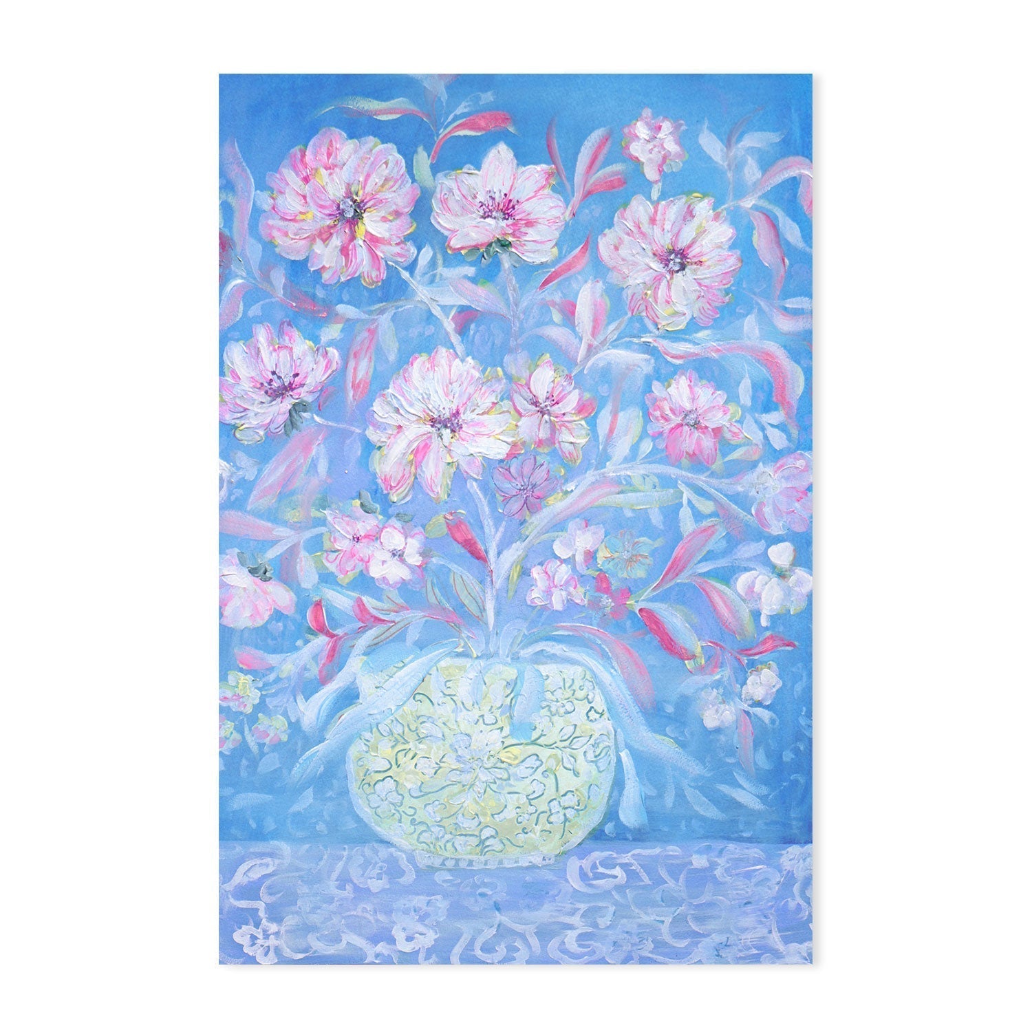 wall-art-print-canvas-poster-framed-Pastel Blue Vase Of Flowers , By Nadar Musa-GIOIA-WALL-ART