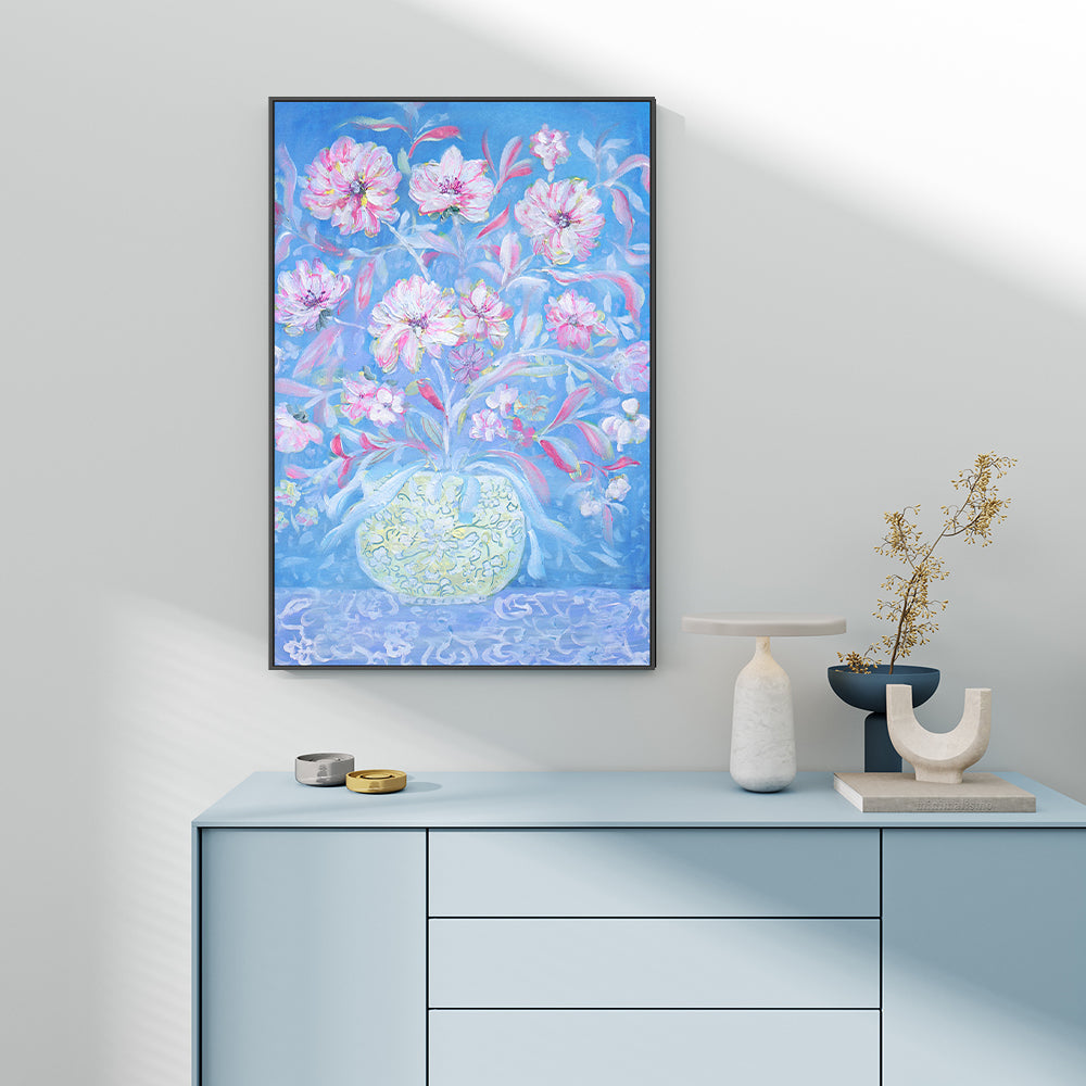 wall-art-print-canvas-poster-framed-Pastel Blue Vase Of Flowers , By Nadar Musa-GIOIA-WALL-ART