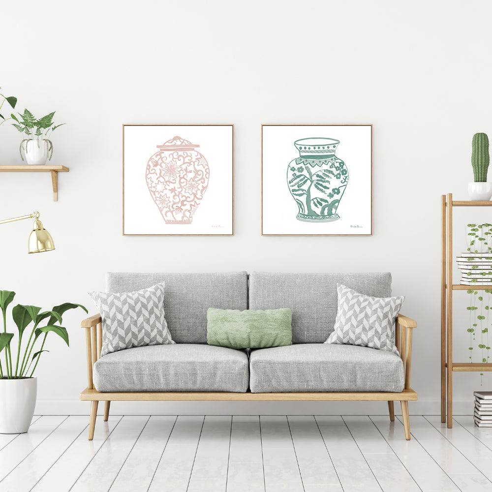wall-art-print-canvas-poster-framed-Pastel Chinoiserie, Style A & B, Set Of 2 , By Farida Zaman-GIOIA-WALL-ART