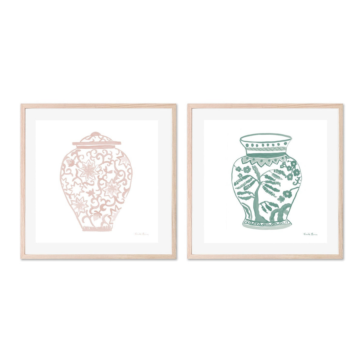 wall-art-print-canvas-poster-framed-Pastel Chinoiserie, Style A & B, Set Of 2 , By Farida Zaman-GIOIA-WALL-ART