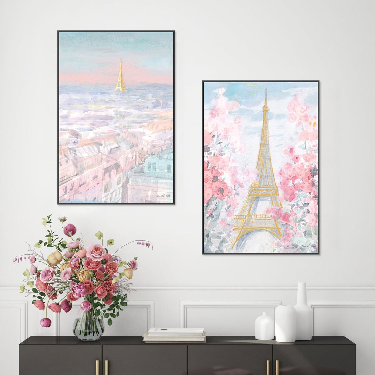 wall-art-print-canvas-poster-framed-Pastel Paris, Style A & D, Set of 2-by-Danhui Nai-Gioia Wall Art