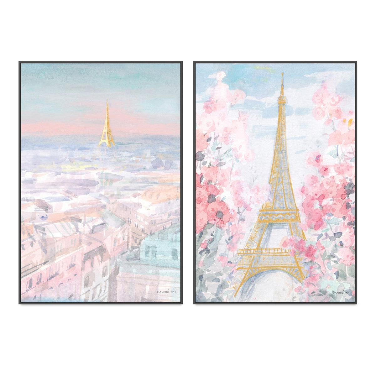 wall-art-print-canvas-poster-framed-Pastel Paris, Style A & D, Set of 2-by-Danhui Nai-Gioia Wall Art