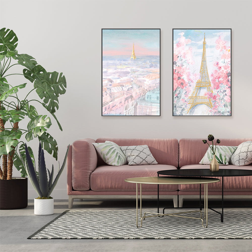 wall-art-print-canvas-poster-framed-Pastel Paris, Style A & D, Set of 2-by-Danhui Nai-Gioia Wall Art