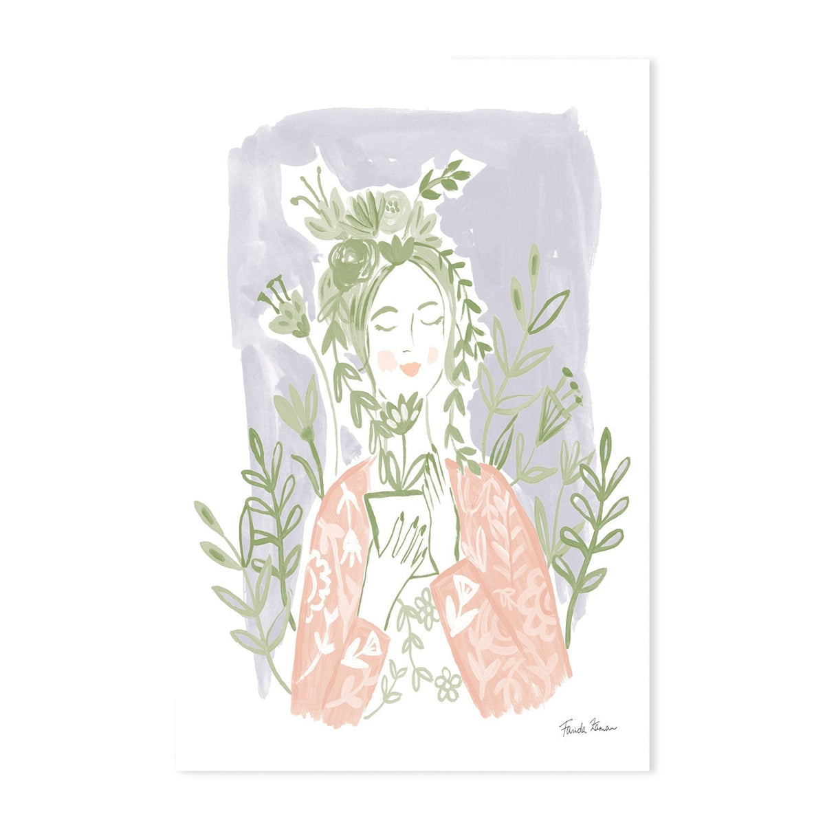 wall-art-print-canvas-poster-framed-Pastel Plant Lady , By Farida Zaman-GIOIA-WALL-ART