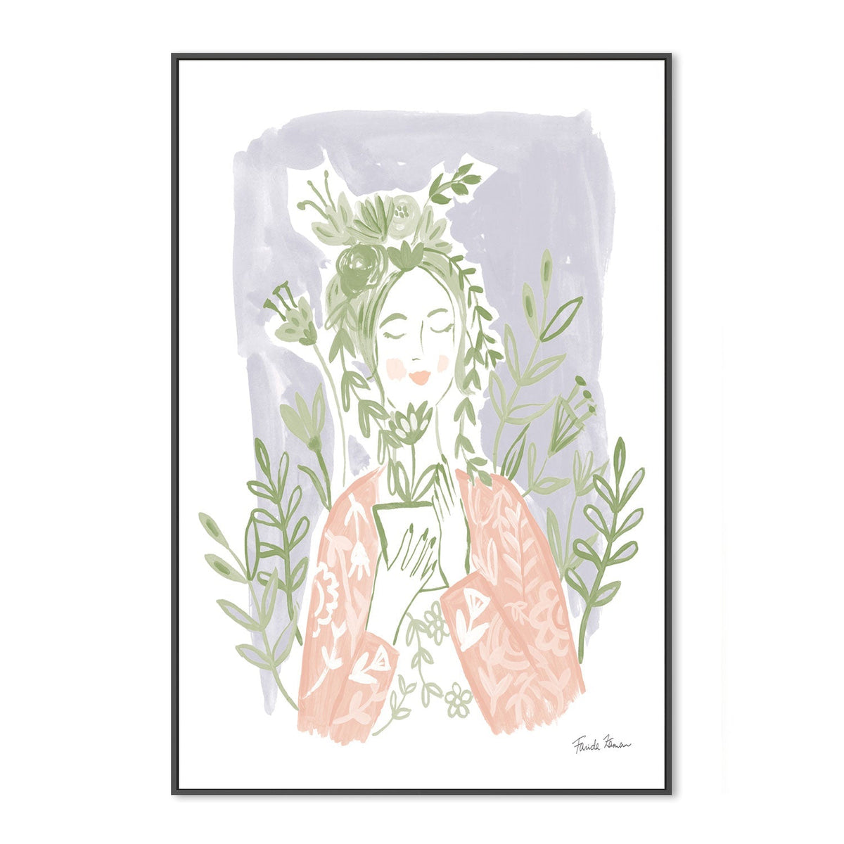 wall-art-print-canvas-poster-framed-Pastel Plant Lady , By Farida Zaman-GIOIA-WALL-ART