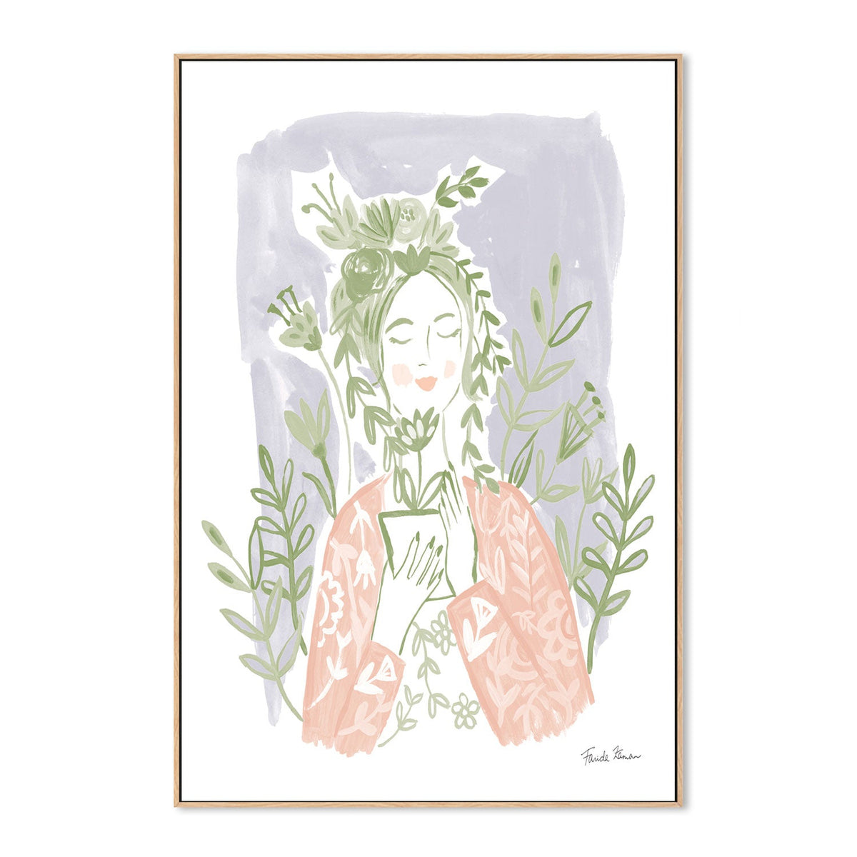 wall-art-print-canvas-poster-framed-Pastel Plant Lady , By Farida Zaman-GIOIA-WALL-ART